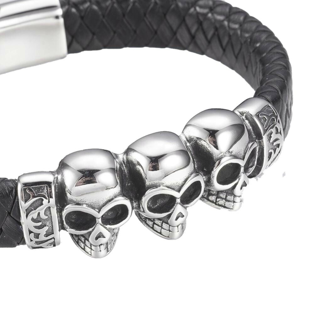 Westernlifestyle Lederarmband Stabiles Lederarmband geflochten mit 3 Totenk günstig online kaufen