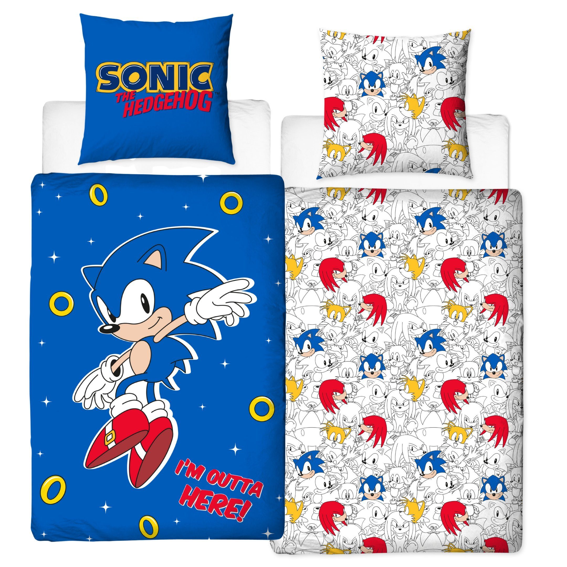 Bettwäsche Sonic 135x200 + 80x80 cm, 100 % Baumwolle, MTOnlinehandel, Renforcé, 2 teilig, Sonic The Hedgehog Comic Постільна білизна für Kinder, Teenager, Jugend