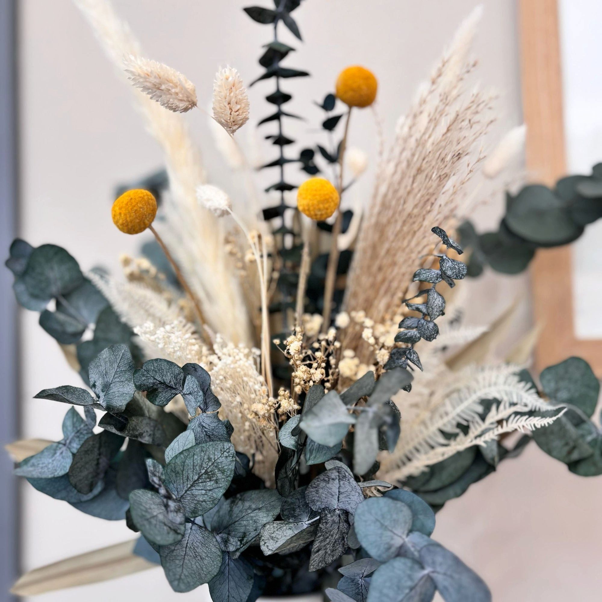 Trockenblume Pampasgras, Eukalyptus, Craspedia, Farn, Schleierkraut, Lagurus, Broom Bloom, LYKKE & You