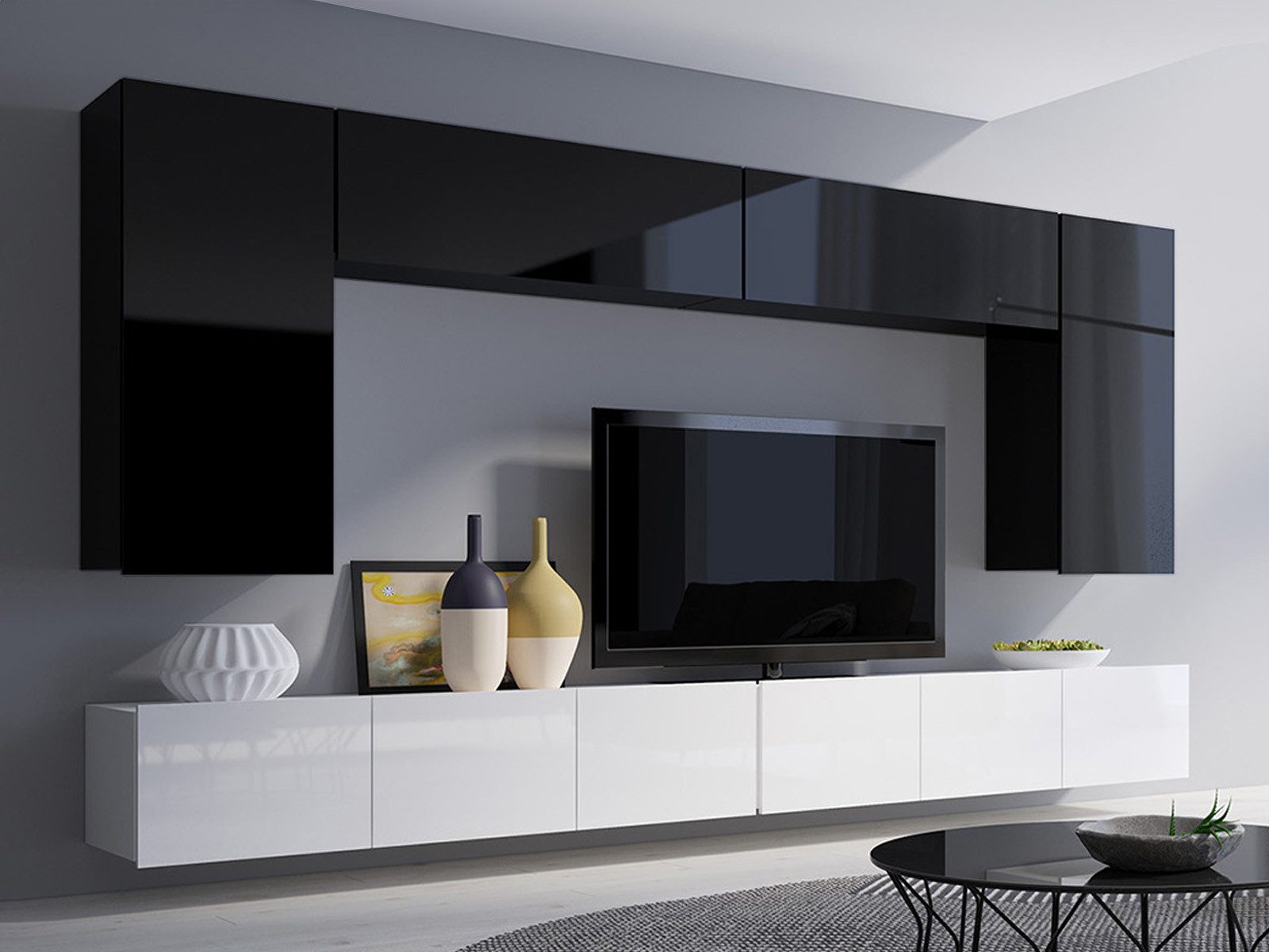 HAUSELEMENT Wohnwand CALABRINI-13, (6-St), Hängewohnwand Schrankwand Wohnzimmer-Set Anbauwand Modern