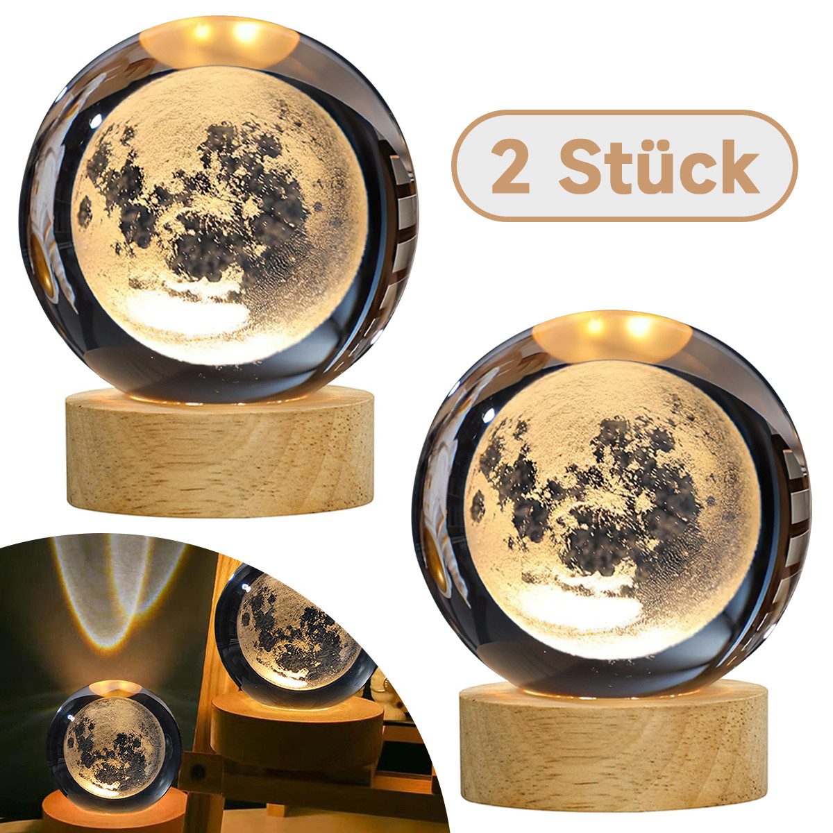 LED Nachtlicht Nachttischlampe Kristall Kugeln Tischlampe Atmosphäres Lampe Mond