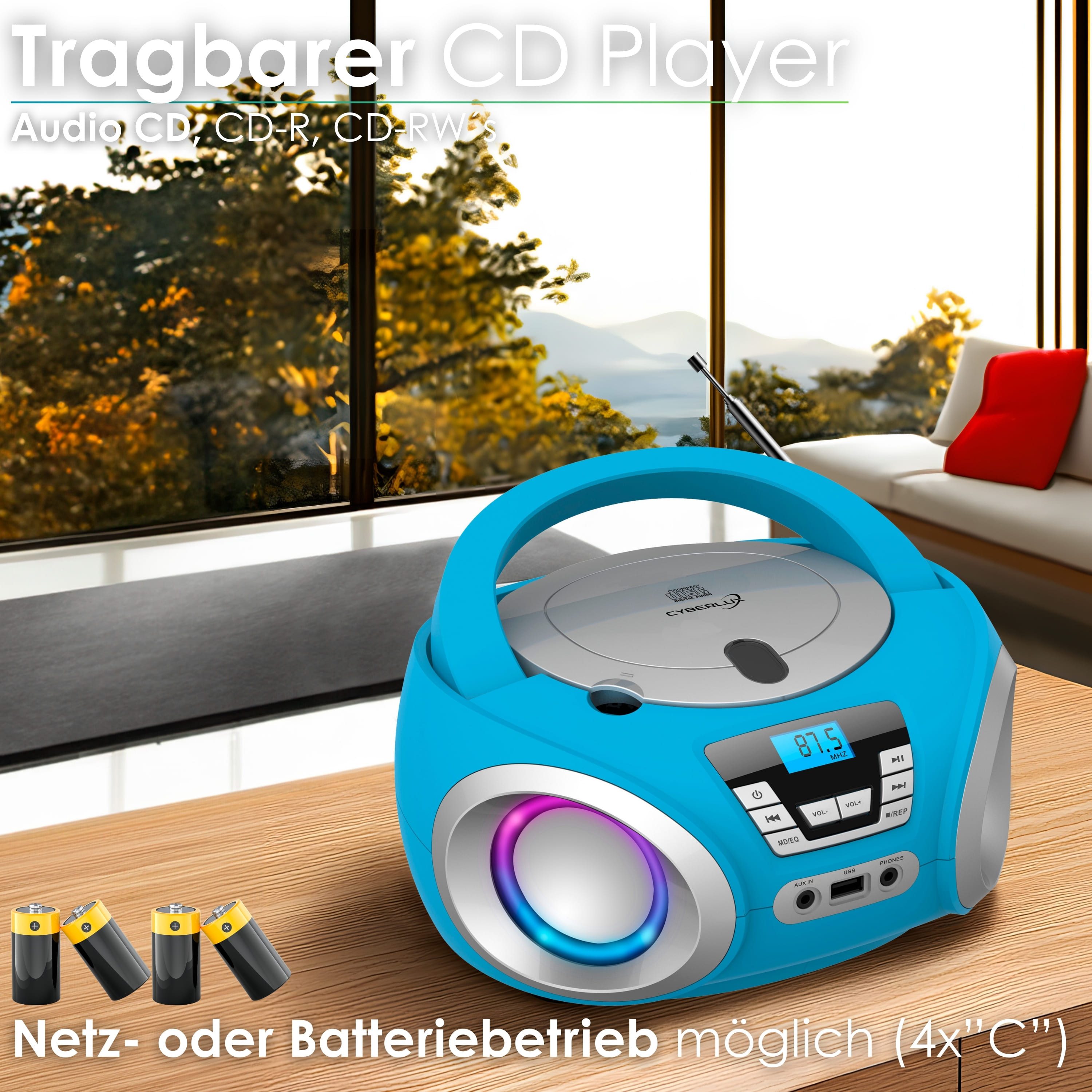 Cyberlux CL-900 tragbarer CD-Player (CD, Boombox,tragbar,LED-Disco-Beleuchtung,FM Radio mit MP3 USB)