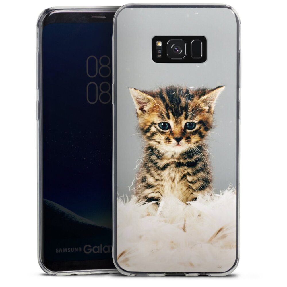 DeinDesign Handyhülle Katze Haustier Feder Kitty, Samsung Galaxy S8 Plus Slim Case Silikon Hülle Ultra Dünn Schutzhülle