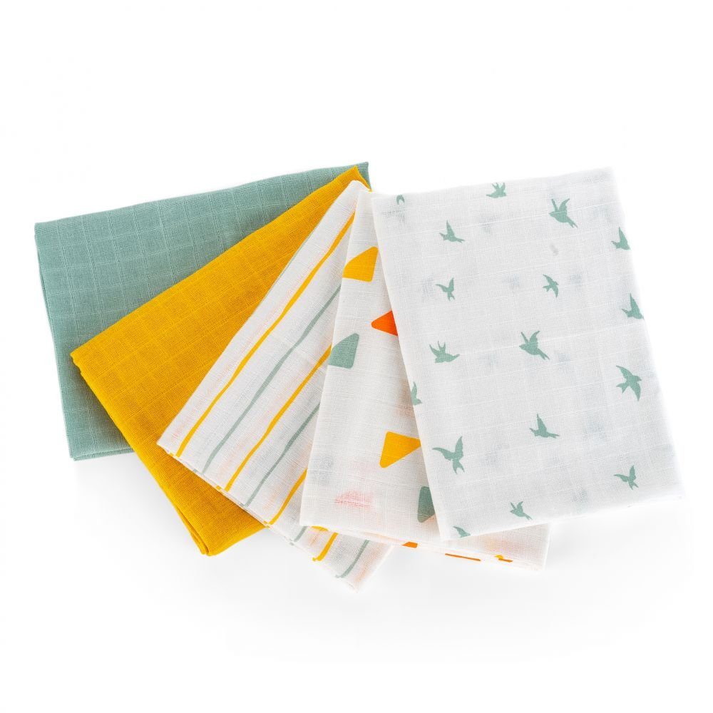 LaLoona Stoffwindeln Gelb Grün, Mullwindeln 5er Pack 70x70 cm Baby Mulltücher Spucktücher - Baumwolle