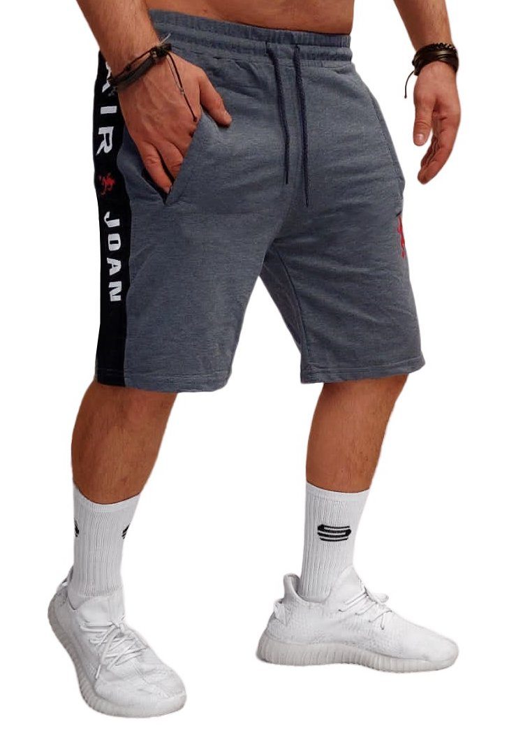 (1006) Capri Grau-Schwarz Fitness 3/4 Shorts RMK Bermuda uni shorts tarn Hose kurz sport Sommer Short Herren