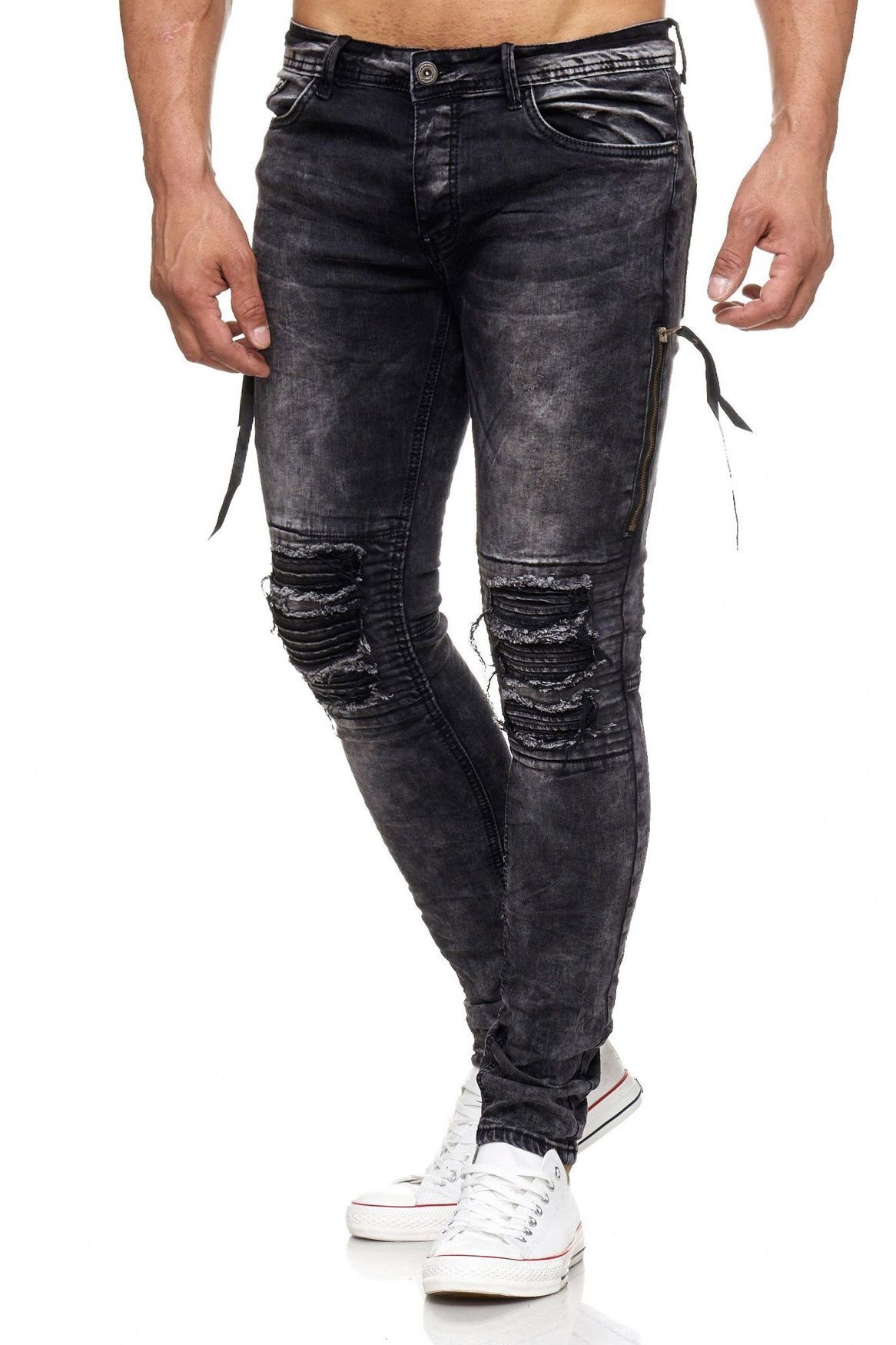 Jaylvis Slim-fit-Jeans »2055« (slim fit, 1-tlg., Knöpfe) Herren Destroyed  Jeans ROCKSTAH Biker Hose Fransen Löcher Design online kaufen | OTTO