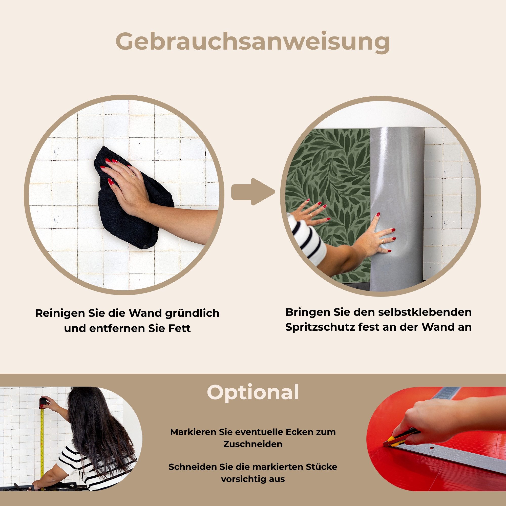 KitchenYeah Küchenrückwand selbstklebend (keine Folie) Blätter - Bio - Grün, (1-tlg), Küchenrückwand, Spritzschutz, Kitchen, 60x30 cm