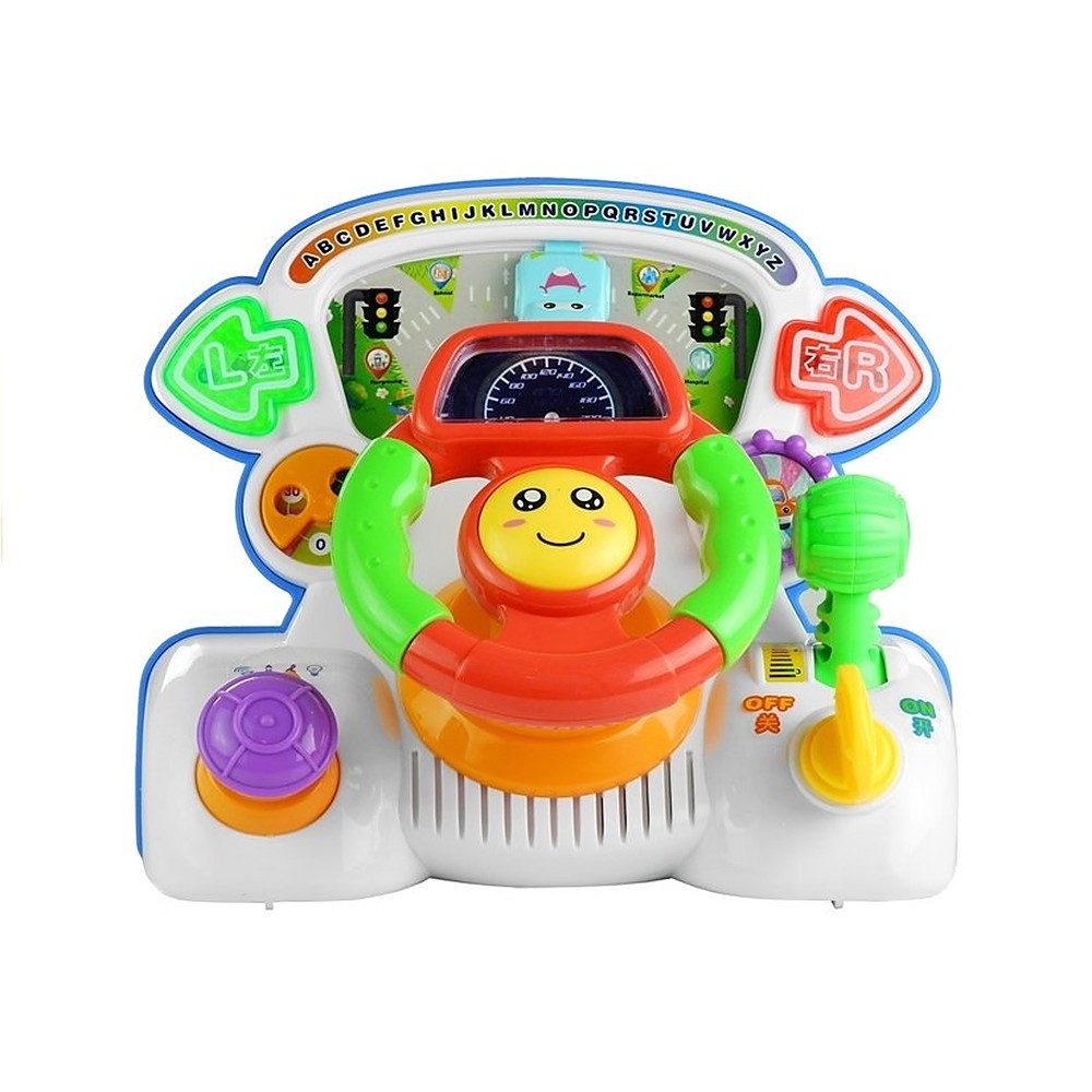LEAN TOYS Spielzeug-Lenkrad Kinderlenkrad Fahrsimulator Armaturenbrett, (Spar-Set, 1-tlg., 27 x 23 x 15 cm leuchtend), Licht- & Soundeffekte, 4 Module, Lautstärkeregler