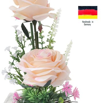 Gestecke Tischgesteck Kunstblumen Tischdeko künstliche Rosen Blumen Rose, PassionMade, Höhe 25 cm, Tischdeko Blumengesteck künstlich auf Glasschale