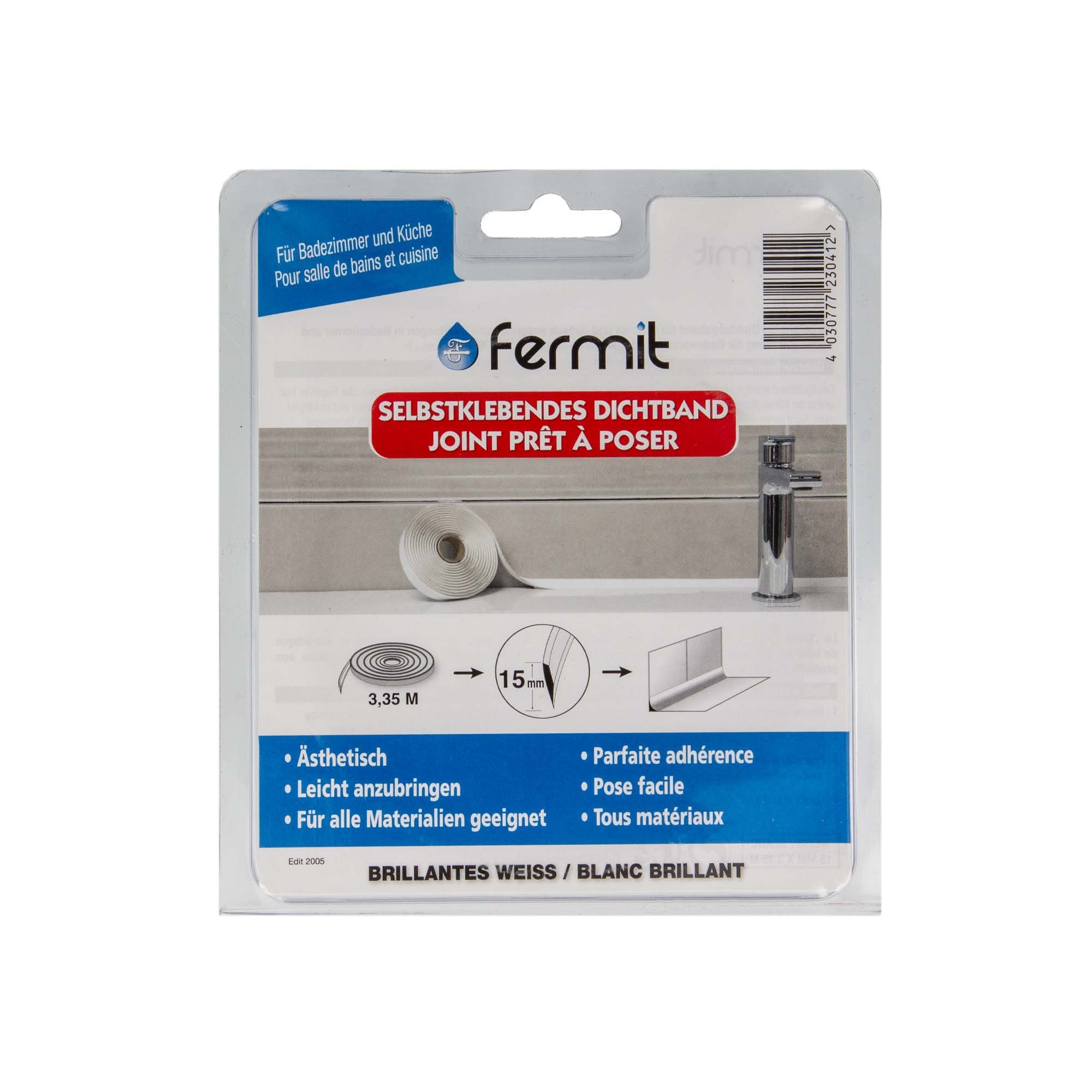 Fermit Wannenabdichtband Abdichtband Wanne Dusche Spüle, hochelastisch Länge 3,35 m