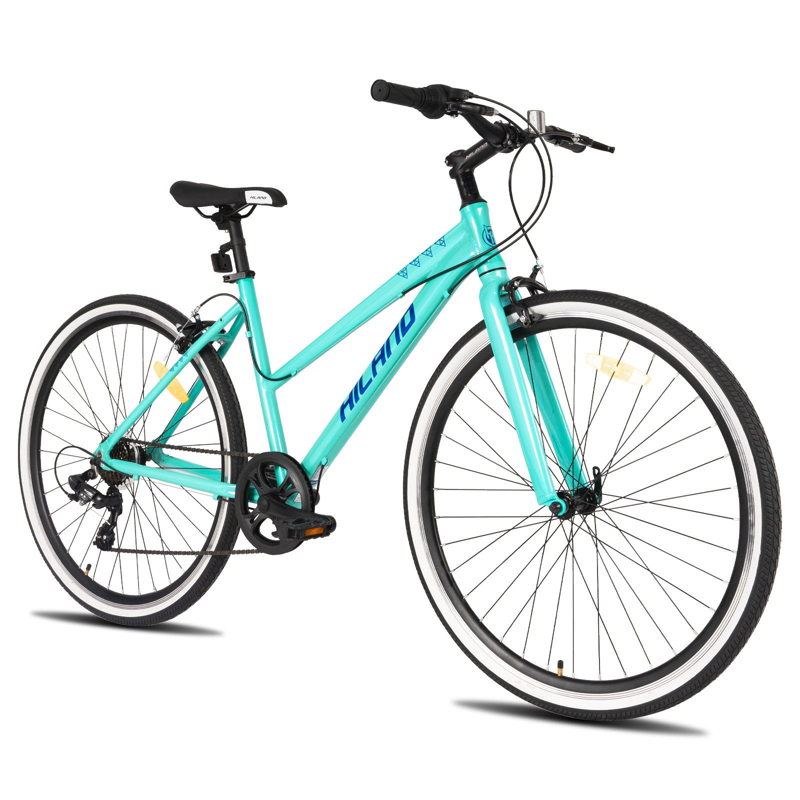 HILAND Cityrad 28 Zoll Damen Fahrrad Hybrid Fahrrad Trekkingrad für Frauen, 700C Räder mit 7 Gang, Felgenbremse, Leichter Rahmen