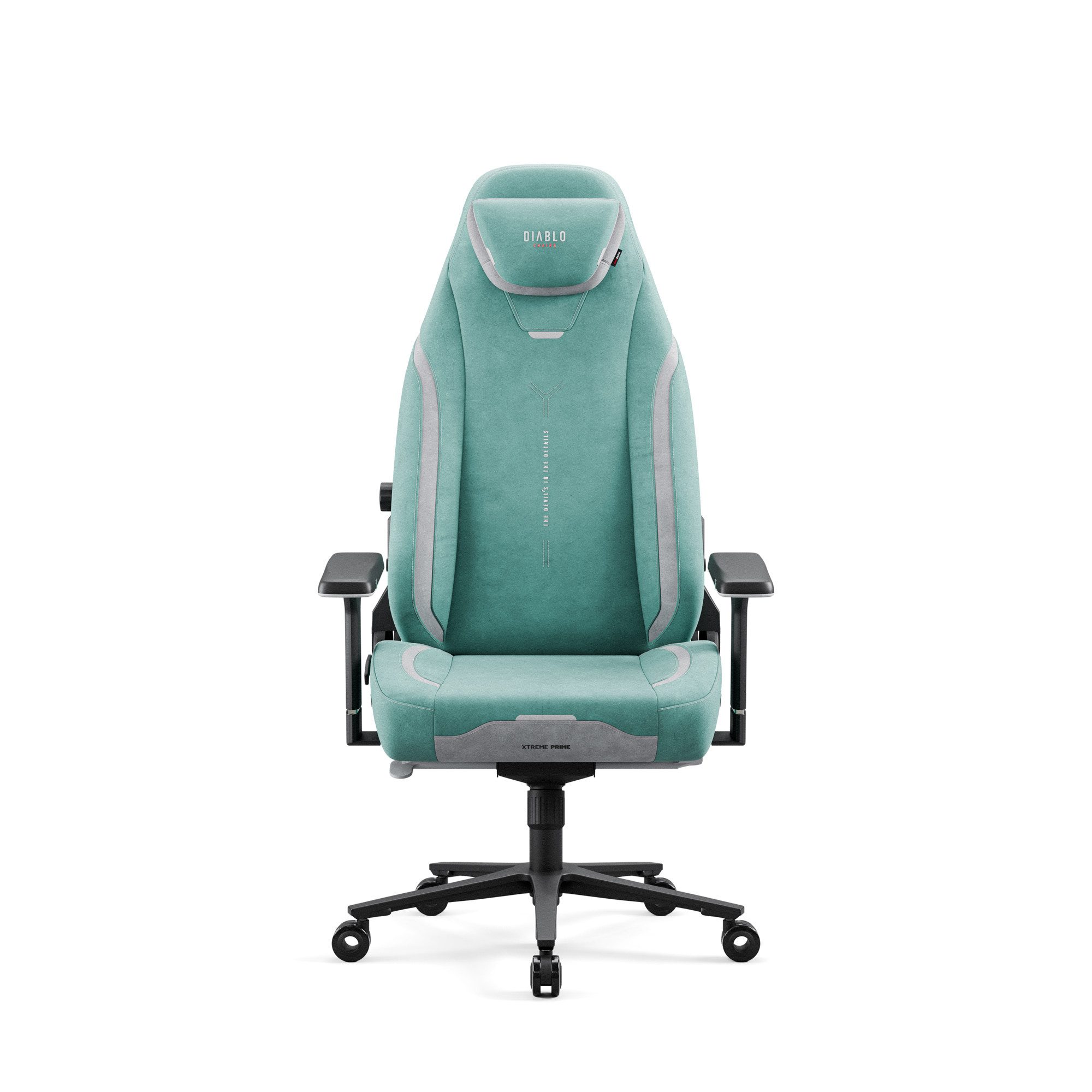 DIABLO CHAIRS Gaming-Stuhl X.Eye Prime Stoff ergonomisch 4D-Armlehnen Metallbasis 140kg (ProSpine Support, Wippmechanik 170°, Klasse-4-Gaslift), Magnet-Kopfstütze CoolComfort GentlePro TiltTech