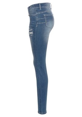 Arizona Slim-fit-Jeans mit sichtbarer, schräger Knopfleiste Mid Waist