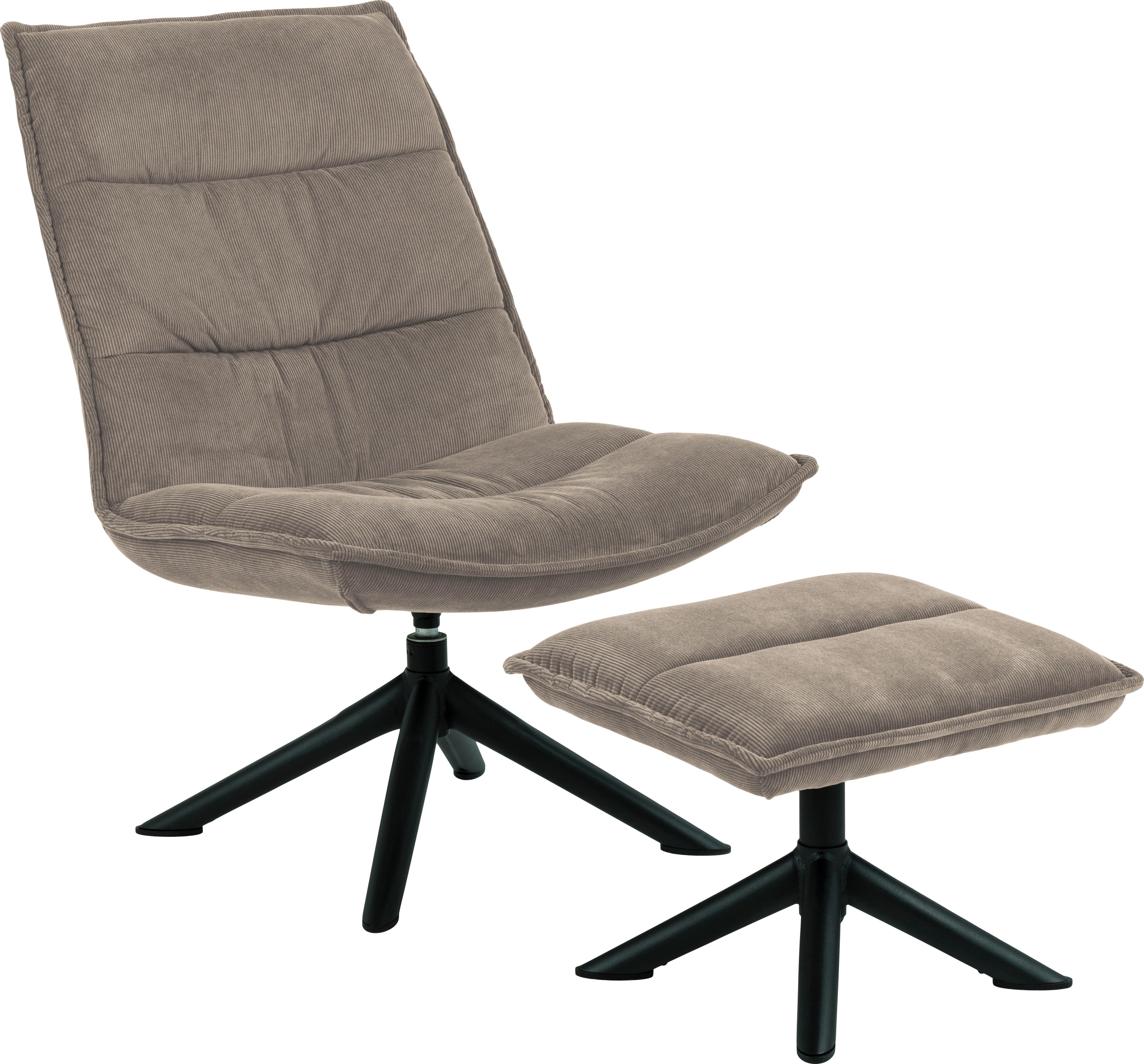 ACTONA GROUP Loungesessel Schwarze beige Hocker, Nähten und | (2-St), Metallbeinen, beige Drehgelenk. Berta horizontalen