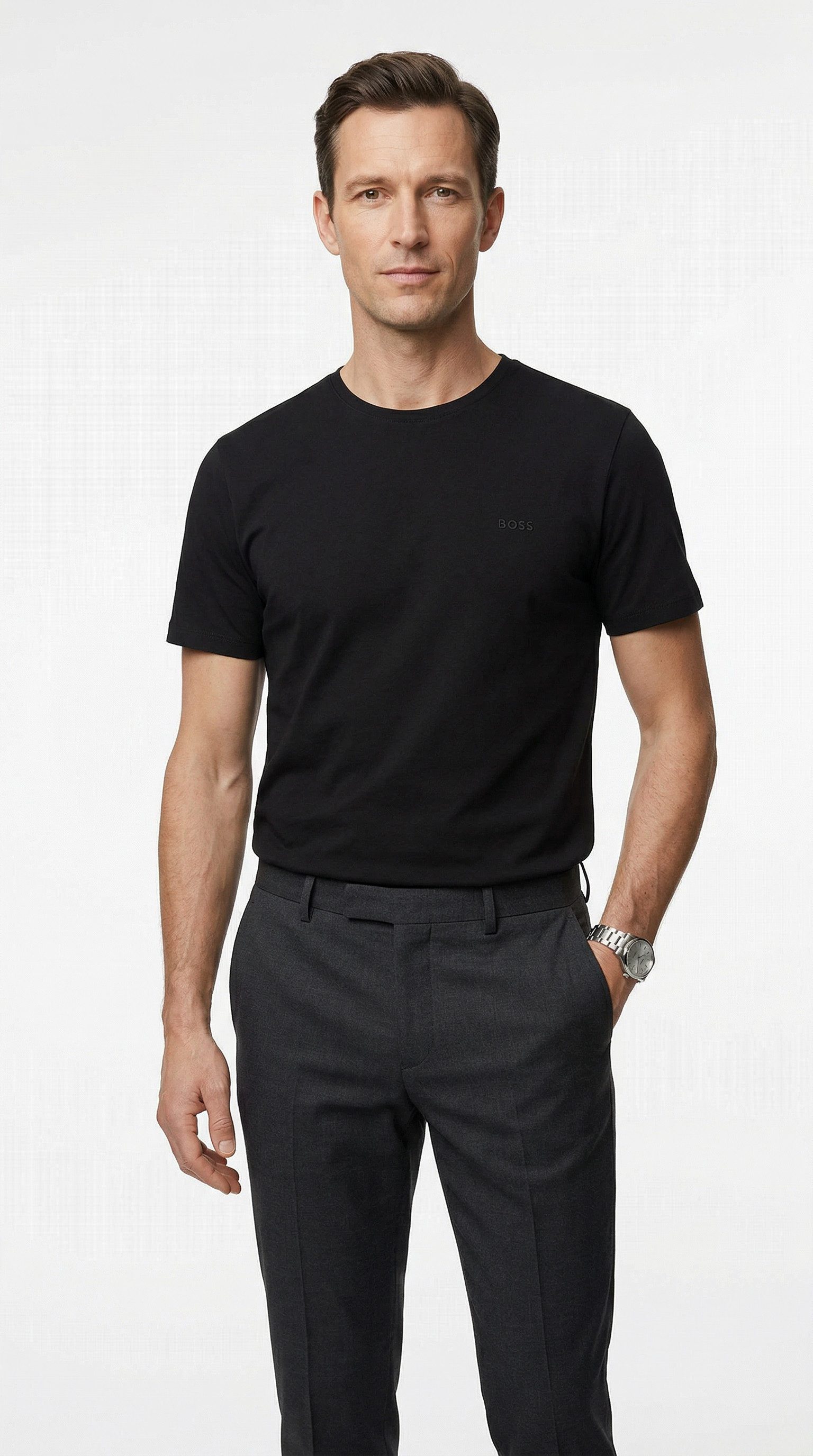 BOSS Rundhalsshirt TShirtRN 2P Comfort (Packung, 2-tlg., 2er Pack) mit Ton-in-Ton BOSS Logo-Schriftzug