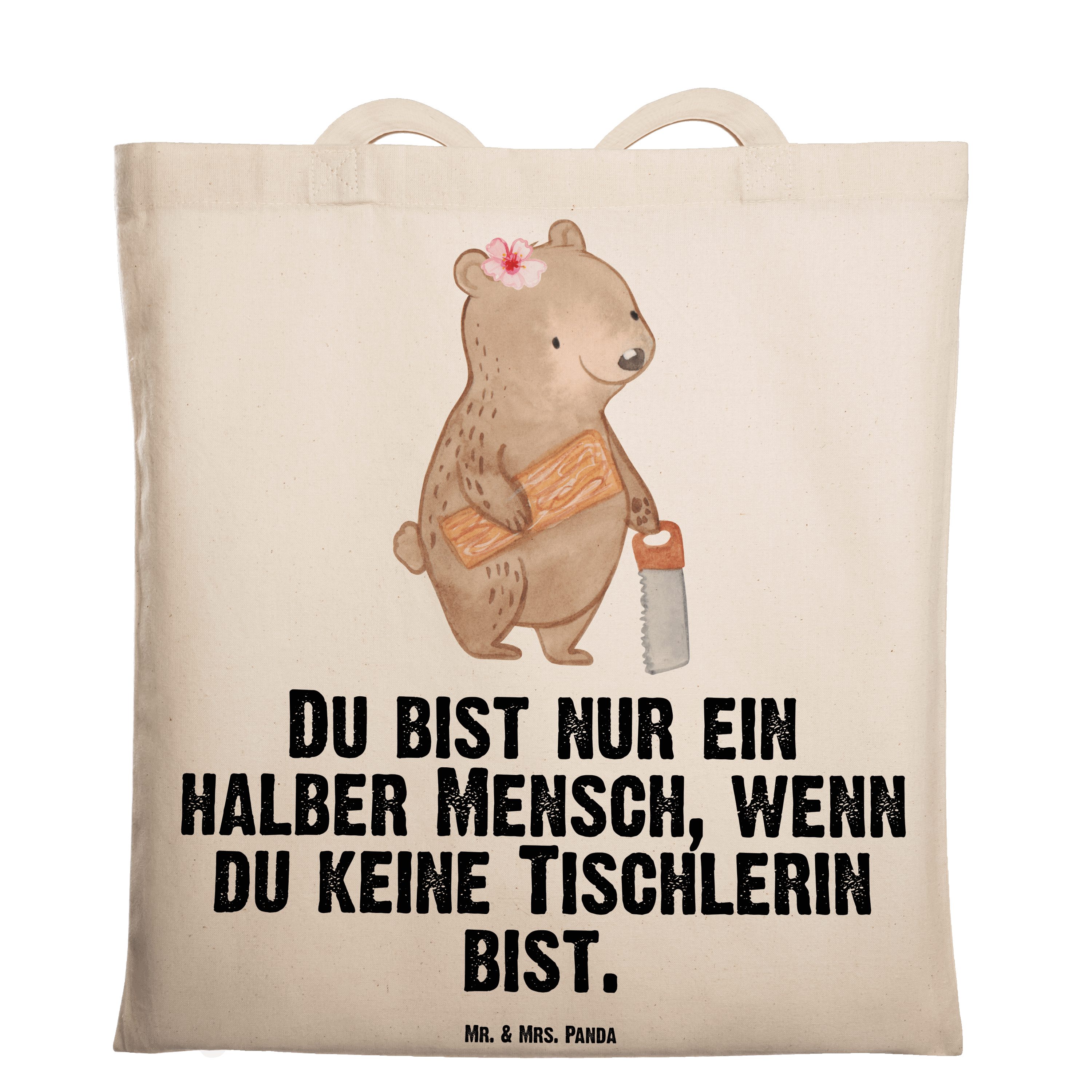 Mr. & Mrs. Panda Ausbildung, Herz mit Tischlerin Tragetasche Geschenk, Transparent - - Beu Beutel, (1-tlg)