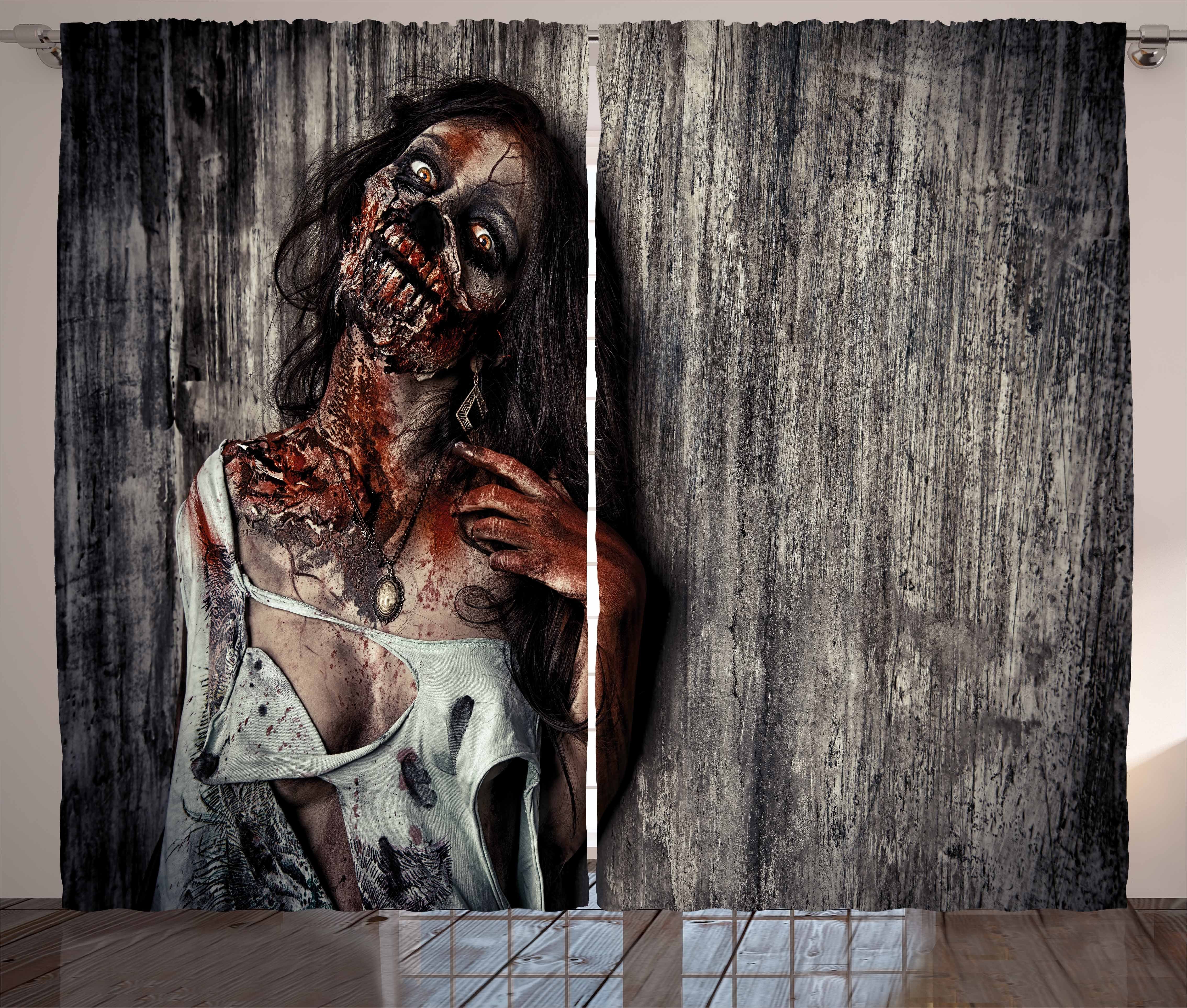 Gardine Schlafzimmer Kräuselband Vorhang mit Schlaufen und Haken, Abakuhaus, Zombie Verärgerten Toten Frau