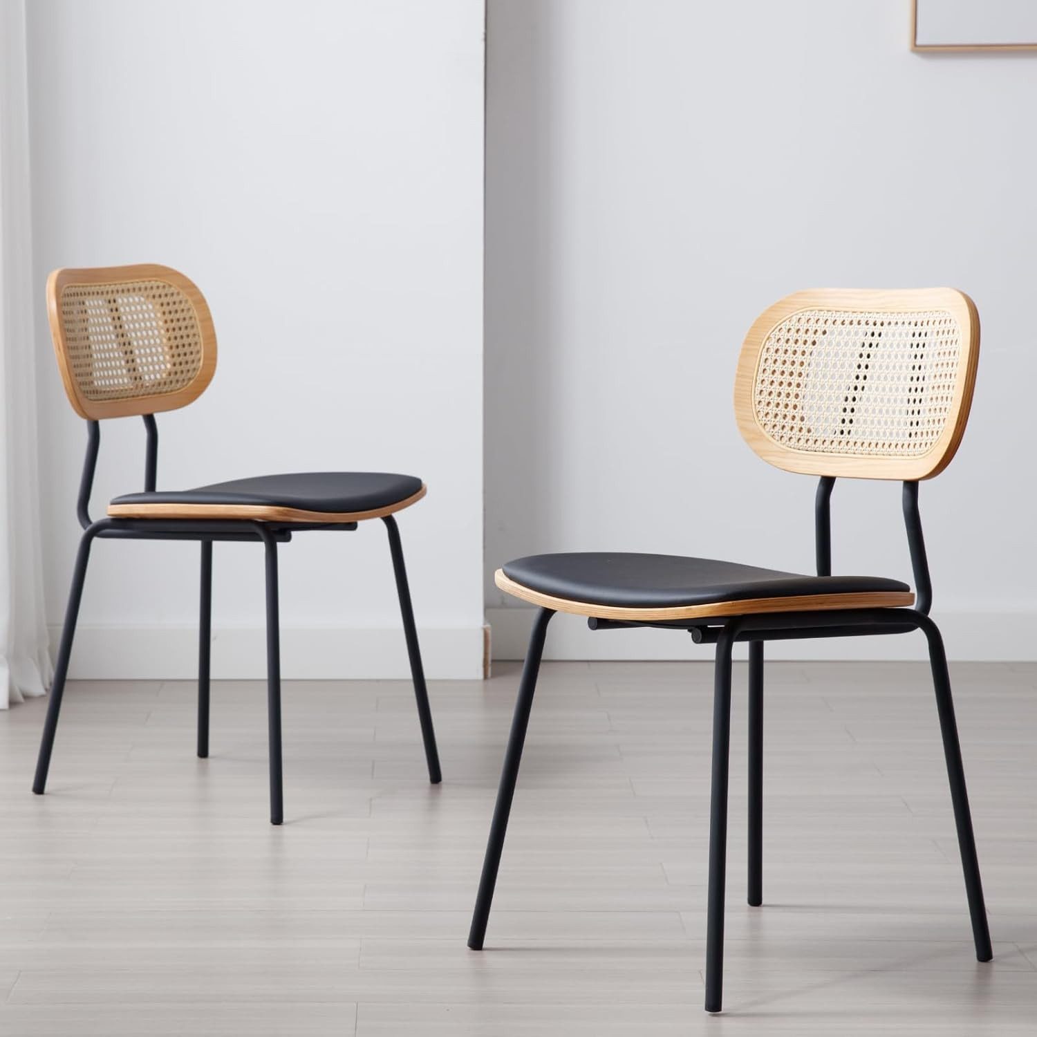 CHAIRUS Esszimmerstuhl 2er-Set, Rattan-Küchenstuhl Wohnzimmerstuhl (2 St), mit Metallbeinen & PU-Leder