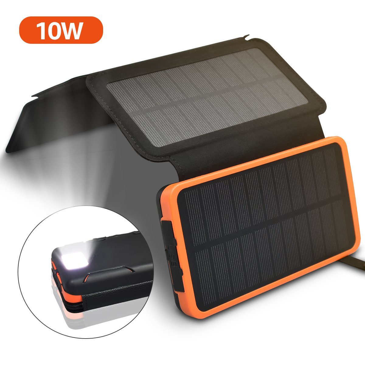 Solar Powerbank 6000 mAh, Taschenlampe, 2x USB-A