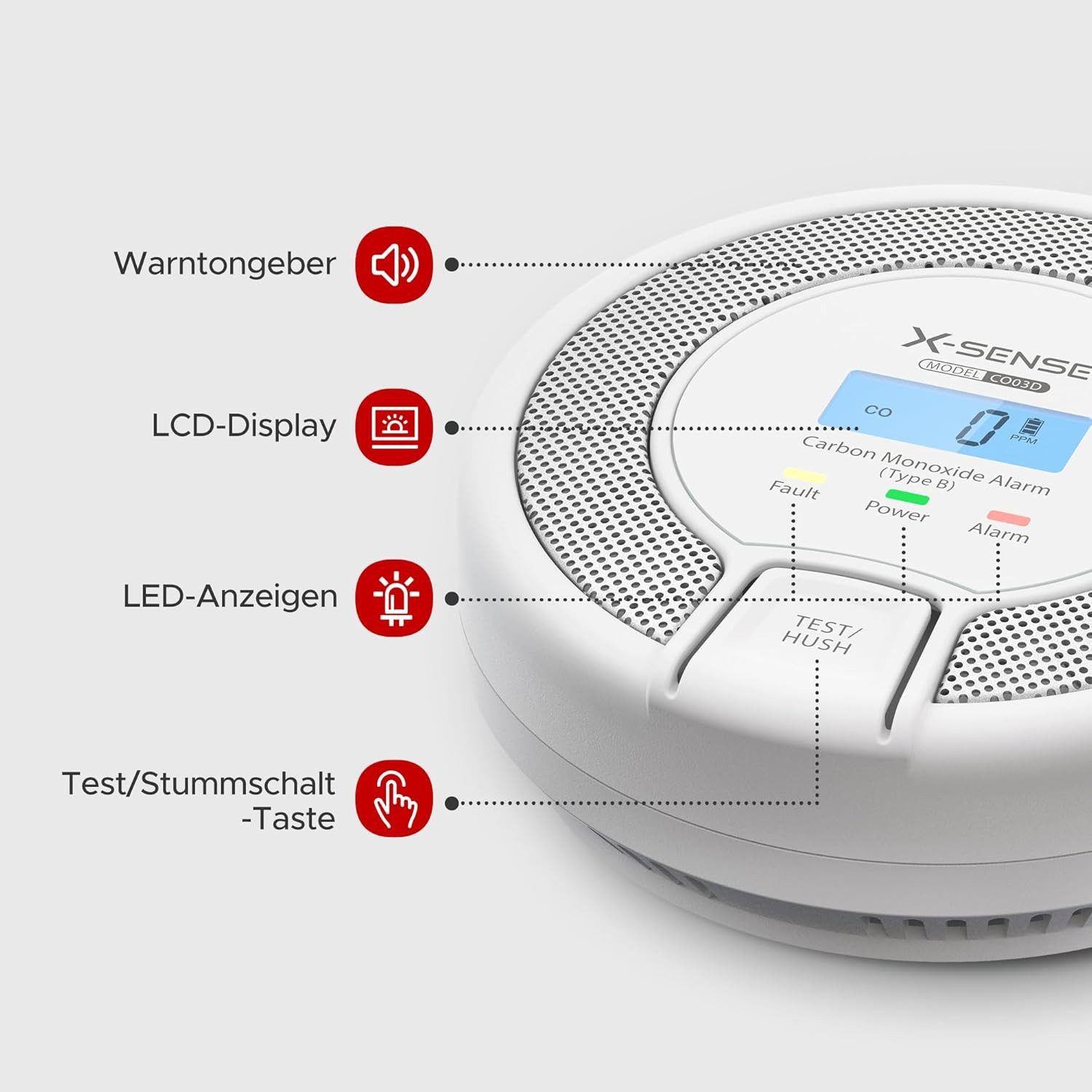 X-SENSE CO03D Kohlenmonoxidmelder mit Digitalanzeige & Batterie CO-Melder (Akkurater Sensor mit 10-Jahren Lebensdauer)