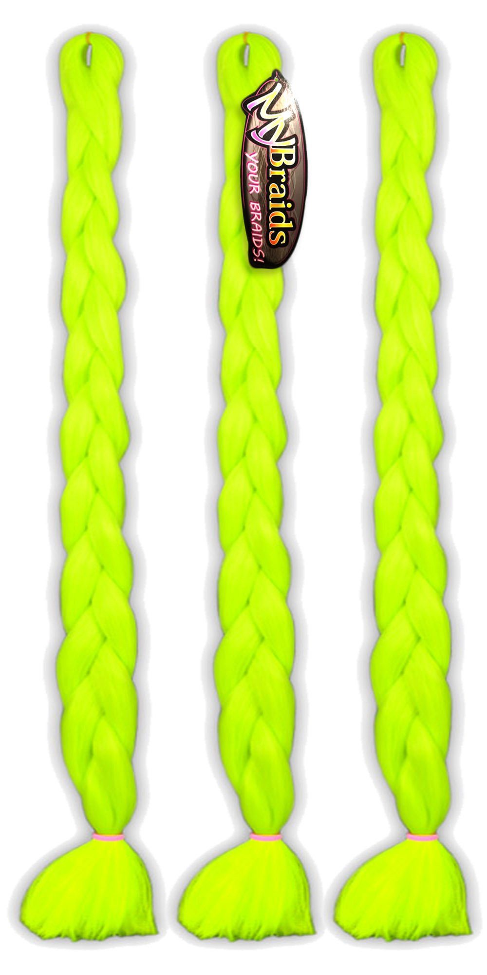 MyBraids YOUR BRAIDS! Kunsthaar-Extension Premium Braids Flechthaar Zöpfe 1-farbig mit 2m Länge im 3er Pack 22-AY Neongelb