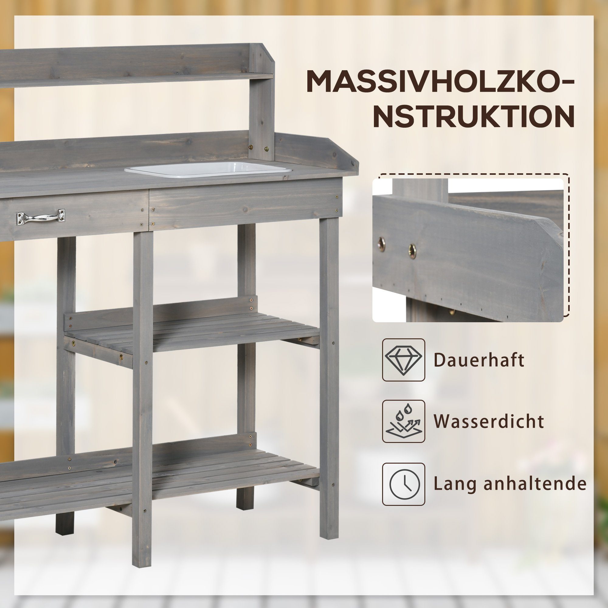 Outsunny Pflanztisch Pflanztisch 1 (Set, Grau cm x Breite 1-St., 117 Pflanztisch)