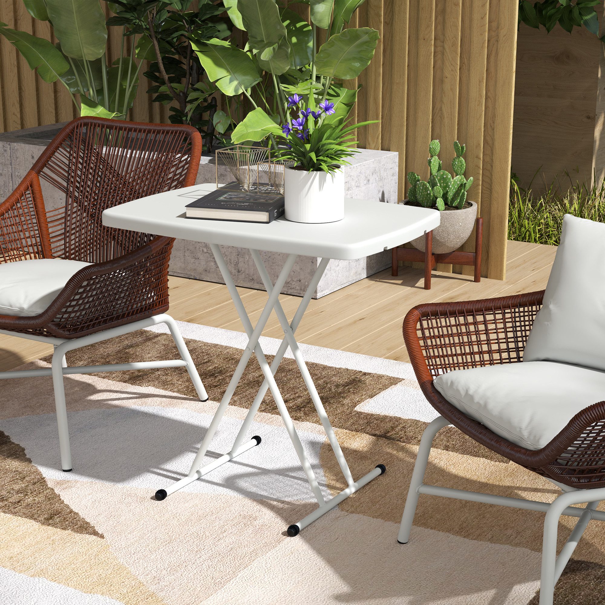 Outsunny Gartentisch höhenverstellbar, klappbar, aus Kunststoff, rechteckig günstig online kaufen
