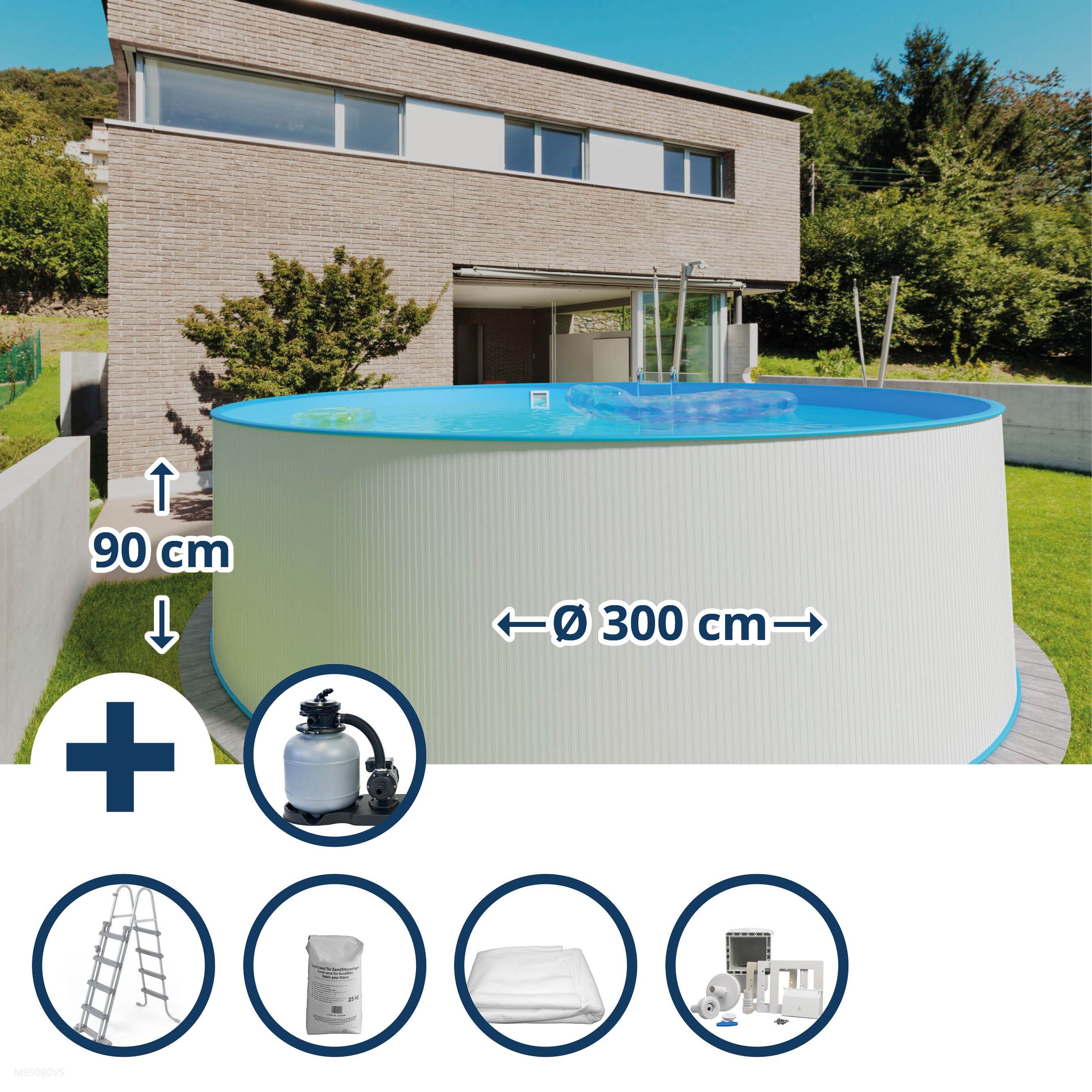 Waterman Rundpool Stahlwandpool Set (6teilig) hoch rund 300 x 90 cm