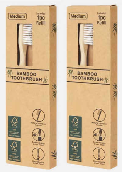 Spectrum Zahnbürste 2 Stück Bambus-Zahnbürsten inkl. Ersatzbürste (4)