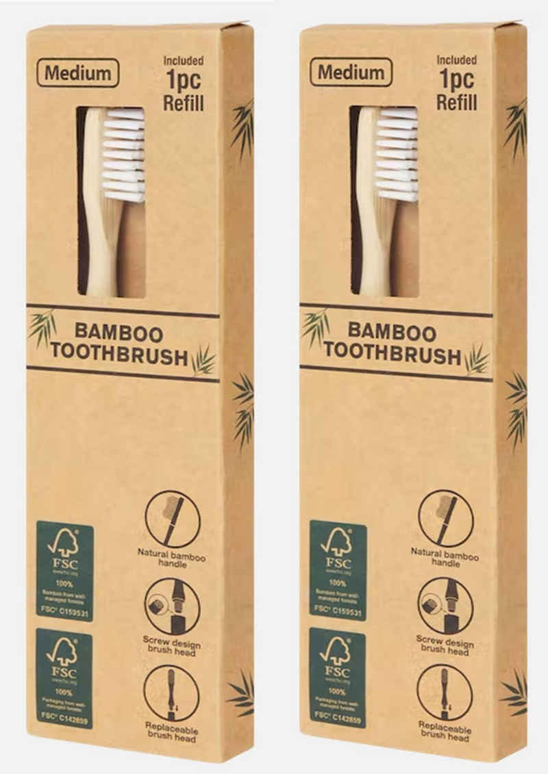 Spectrum Zahnbürste 2 Stück Bambus-Zahnbürsten inkl. Ersatzbürste (4)