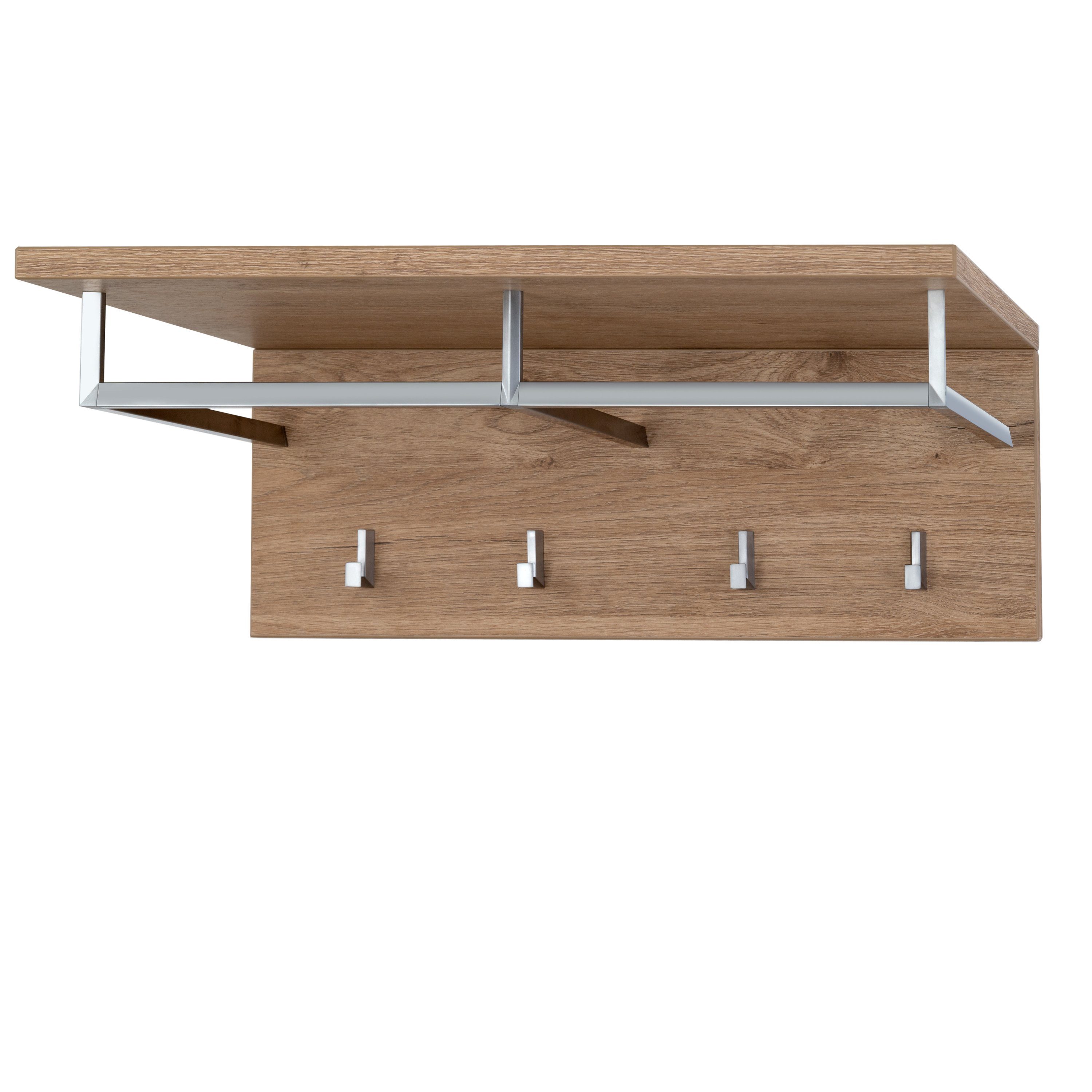 boho living® Wandgarderobe, Garderobe in Wildeiche mit Hutablage - Made in Germany - Matt-Chrom