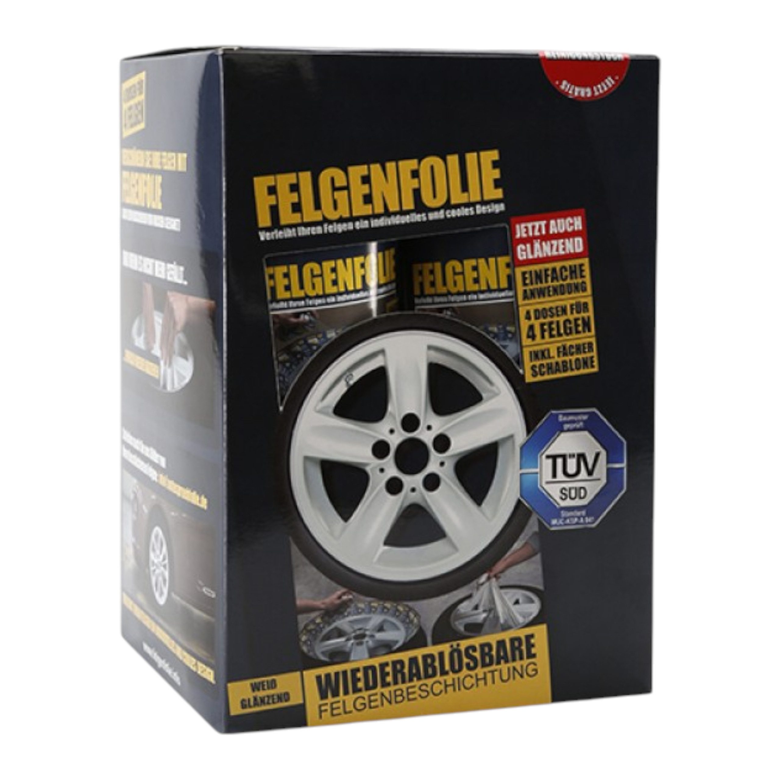 mibenco Felgenaufkleber mibenco Felgenfolie-Set 4×400 ml Weiß Glänzend – Sprühfolie für Felgen