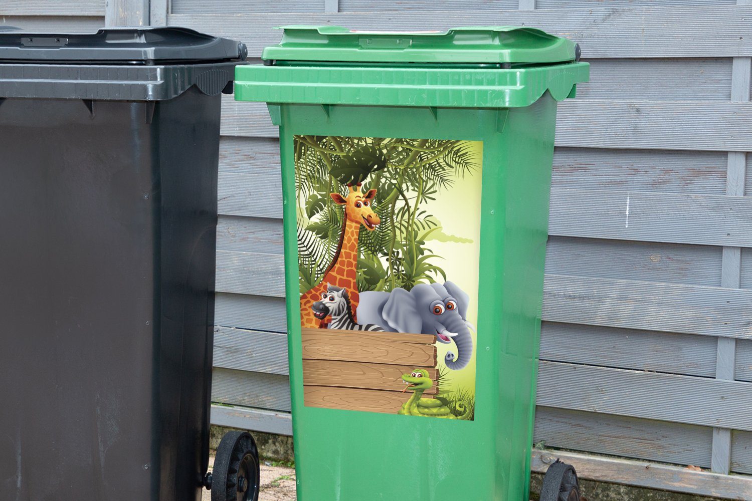 Kinder Mülleimer-aufkleber, Giraffe (1 Mülltonne, St), Wandsticker - Container, Dschungeltiere Natur Abfalbehälter - - MuchoWow Sticker,