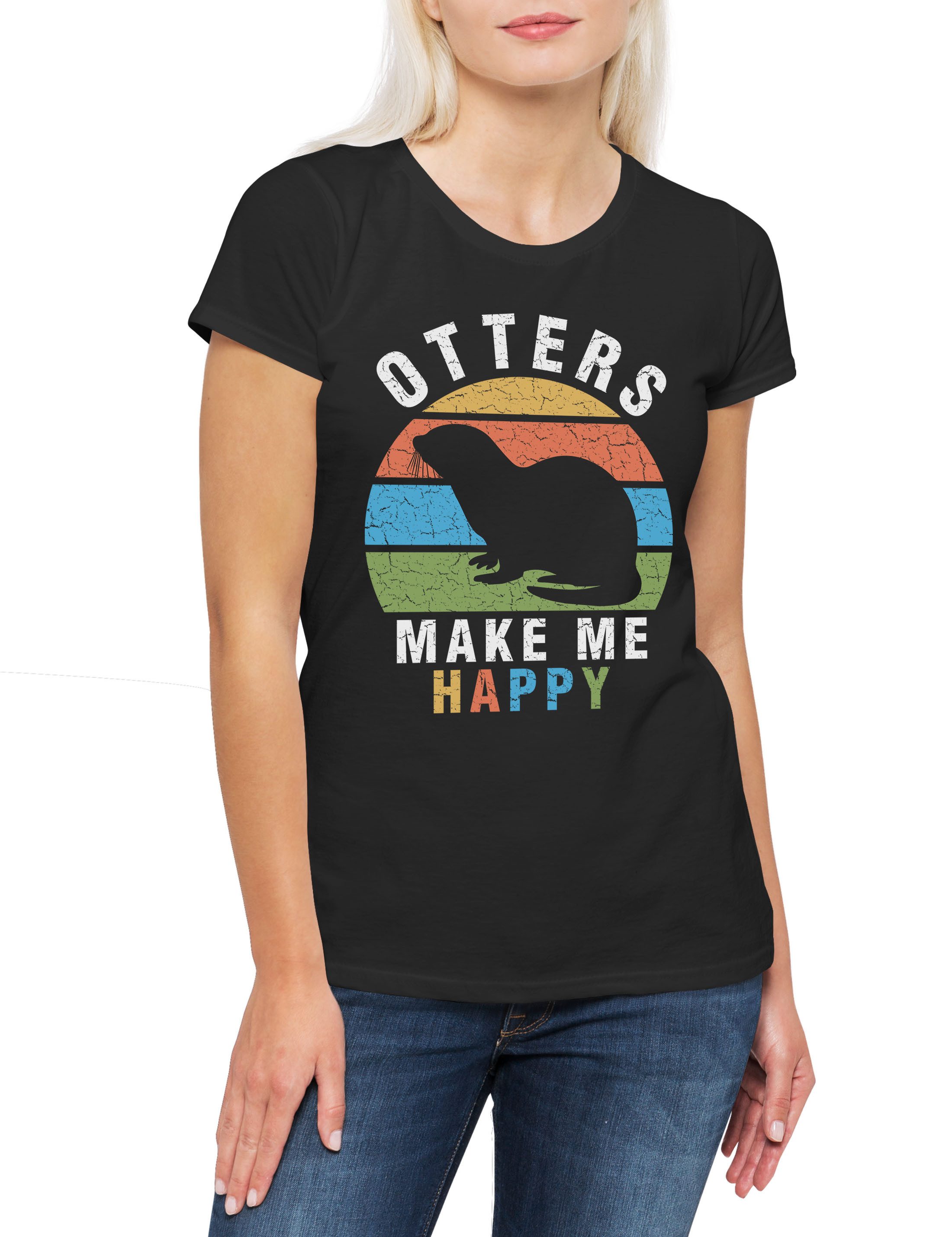 Print-Shirt Otters Make Me Happy Damen T-Shirt Liebe Paar Couple Wildlife lontra