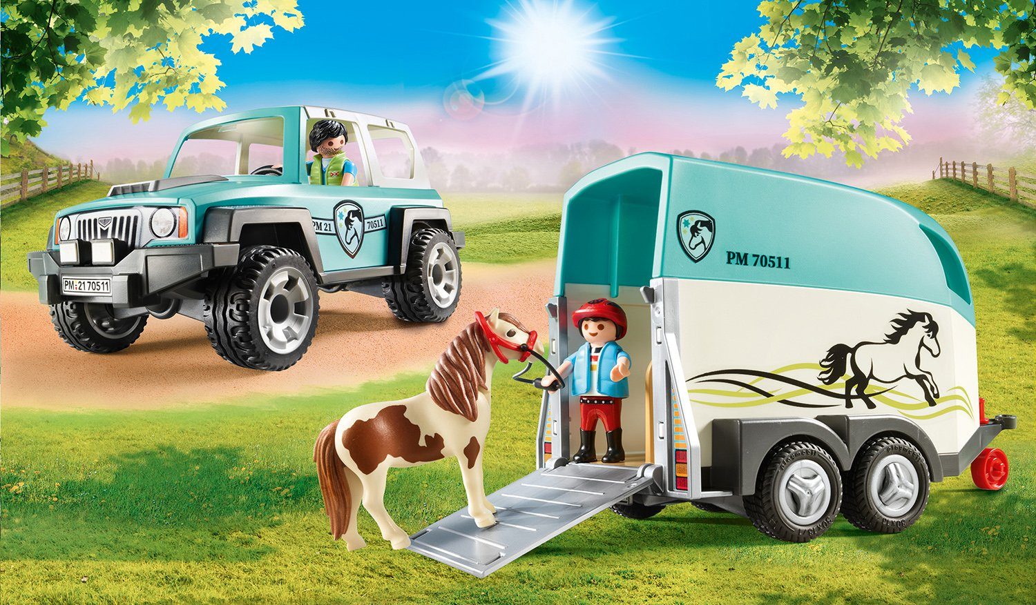 Ponyanhänger Konstruktions-Spielset Playmobil® (70511), Country, (44 Made Germany mit PKW in St),
