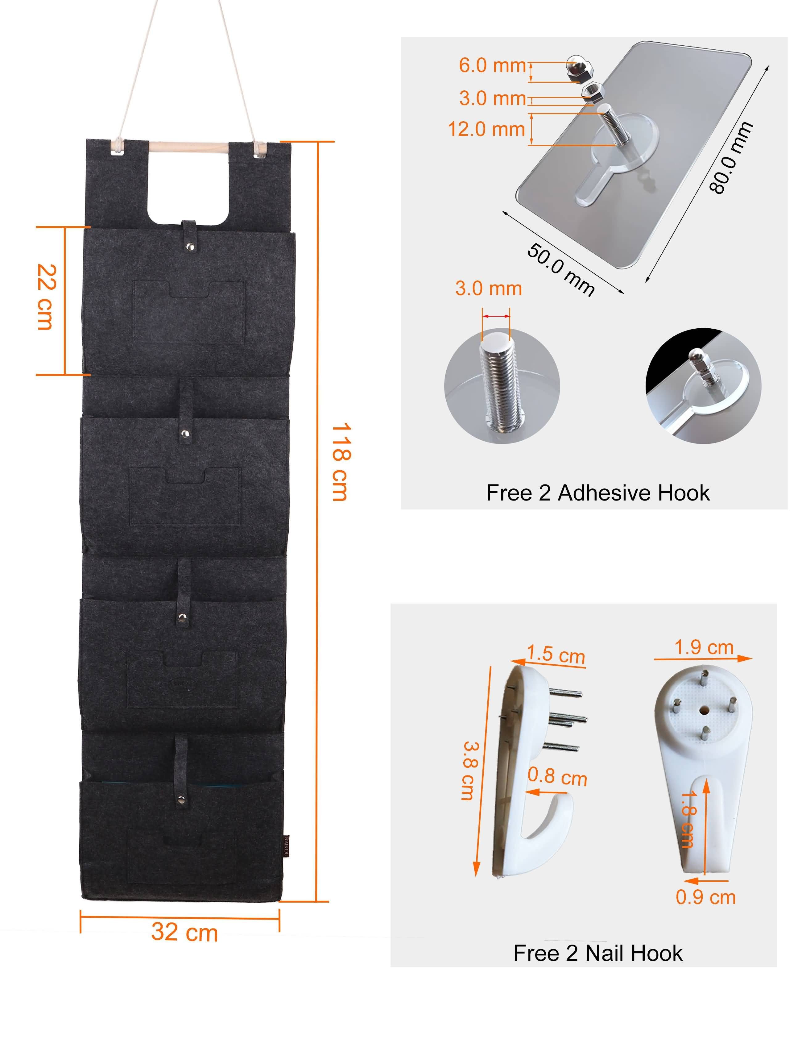 RAIKOU Hängekorb Hängetasche aus Filz Organizer / Wandorganizer / Türorganizer (Aufhängen an Wand und Tür Wandtasche Filztasche, 4 St., 2 Taschen,3 Taschen), Grau, Stein,Anthrazit,Beige,Schwarz
