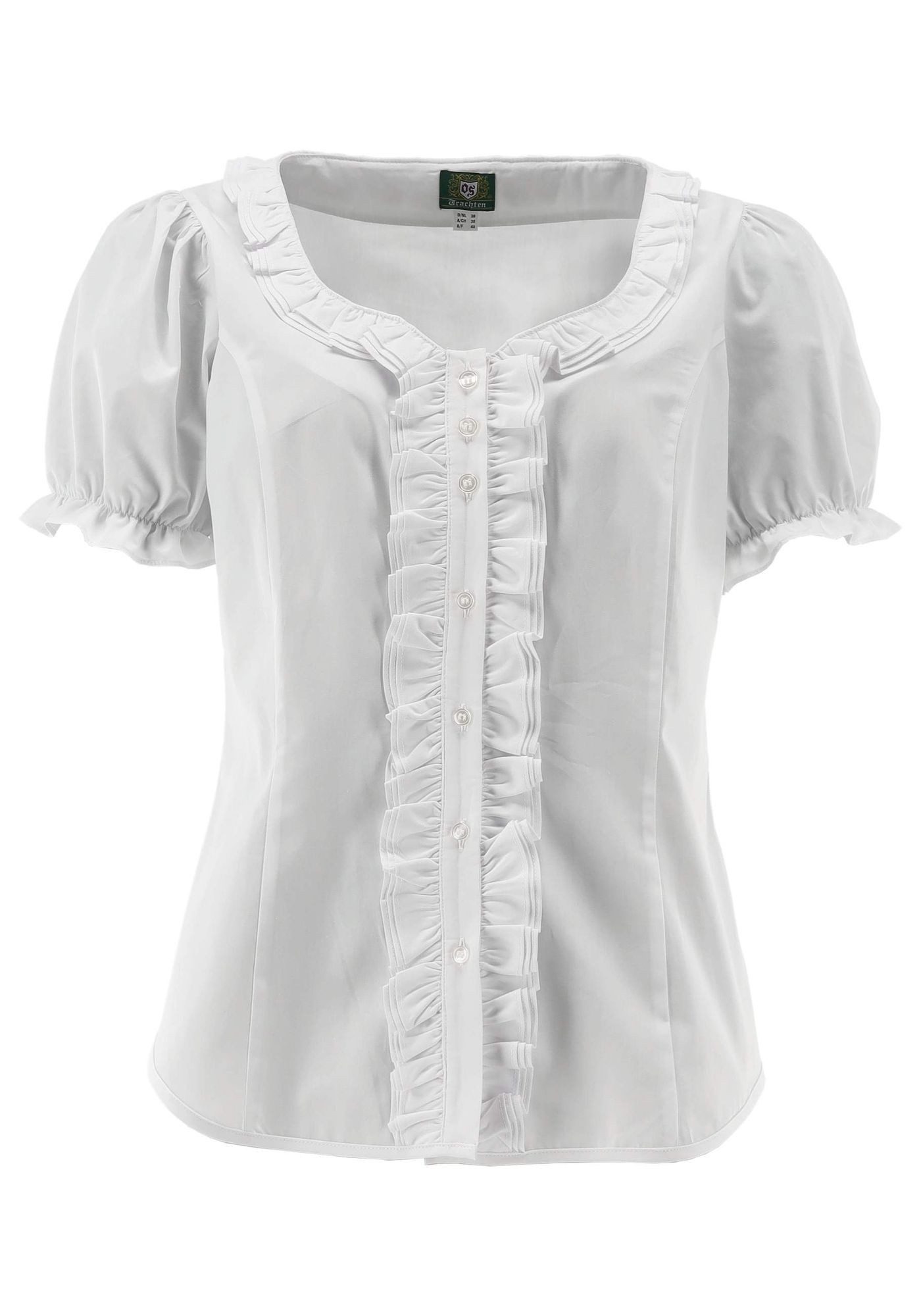 OS Trachten Trachtenbluse Tuvori Regular Fit, V-Ausschnitt, 1/2-Arm, Rüsche günstig online kaufen