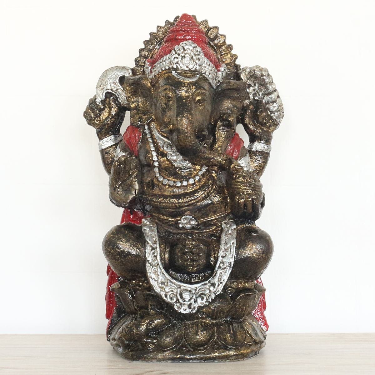 Oriental Galerie Dekofigur Figur Ganesha Elefant sitzend Rot Gold Resin 53 cm (1 St), traditionelle Herstellung in Handarbeit im Ursprungsland