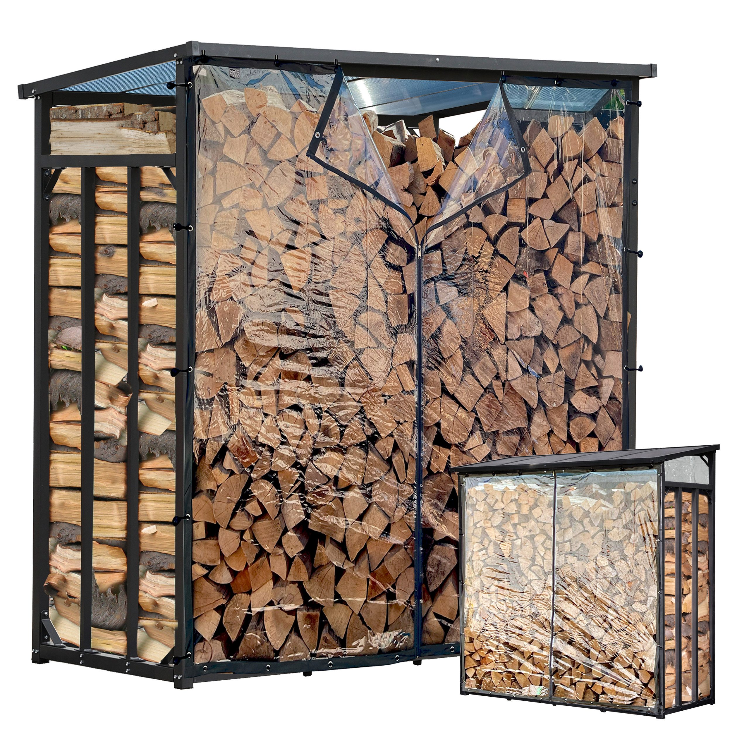 Quick Star Kaminholzregal Außen Metall Pro, Mehrere Größen, Mit / Ohne Wetterschutz, BxTxH:143x70x145 cm, Wetterschutz inklusive