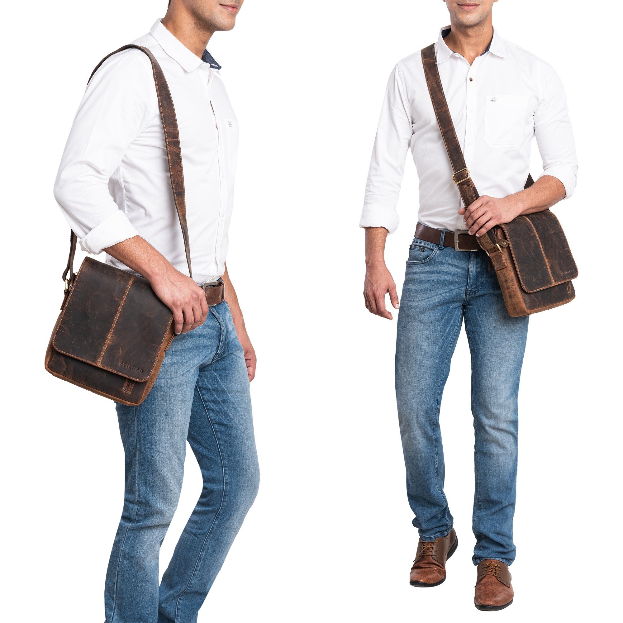 STILORD Messenger Umhängetasche "Matt" Herrenhandtasche Bag - Leder calais braun