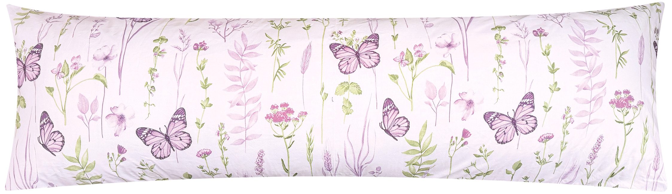 Heubergshop Seitenschläferkissenbezug, (1 Stück), Renforcé Seitenschläferkissen Bezug 40x145cm Geblümt (EW-Schmetterling