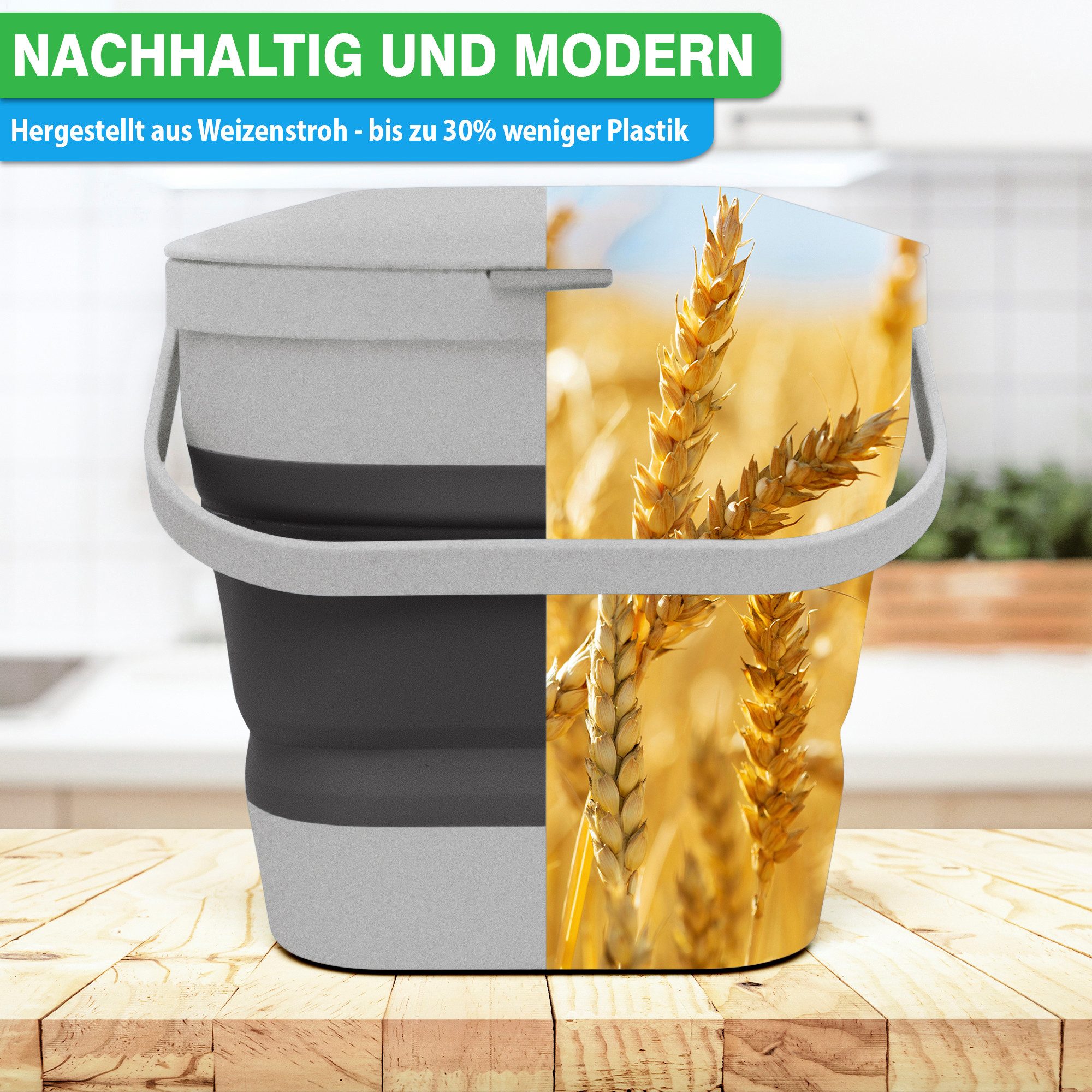 YourCasa Biomülleimer YourCasa® Biomülleimer Küche klein 4L nachhaltig mit Akivkohlefilter, Fassungsvermögen 4L, nachhaltige Materialien – Bild 5 von 5