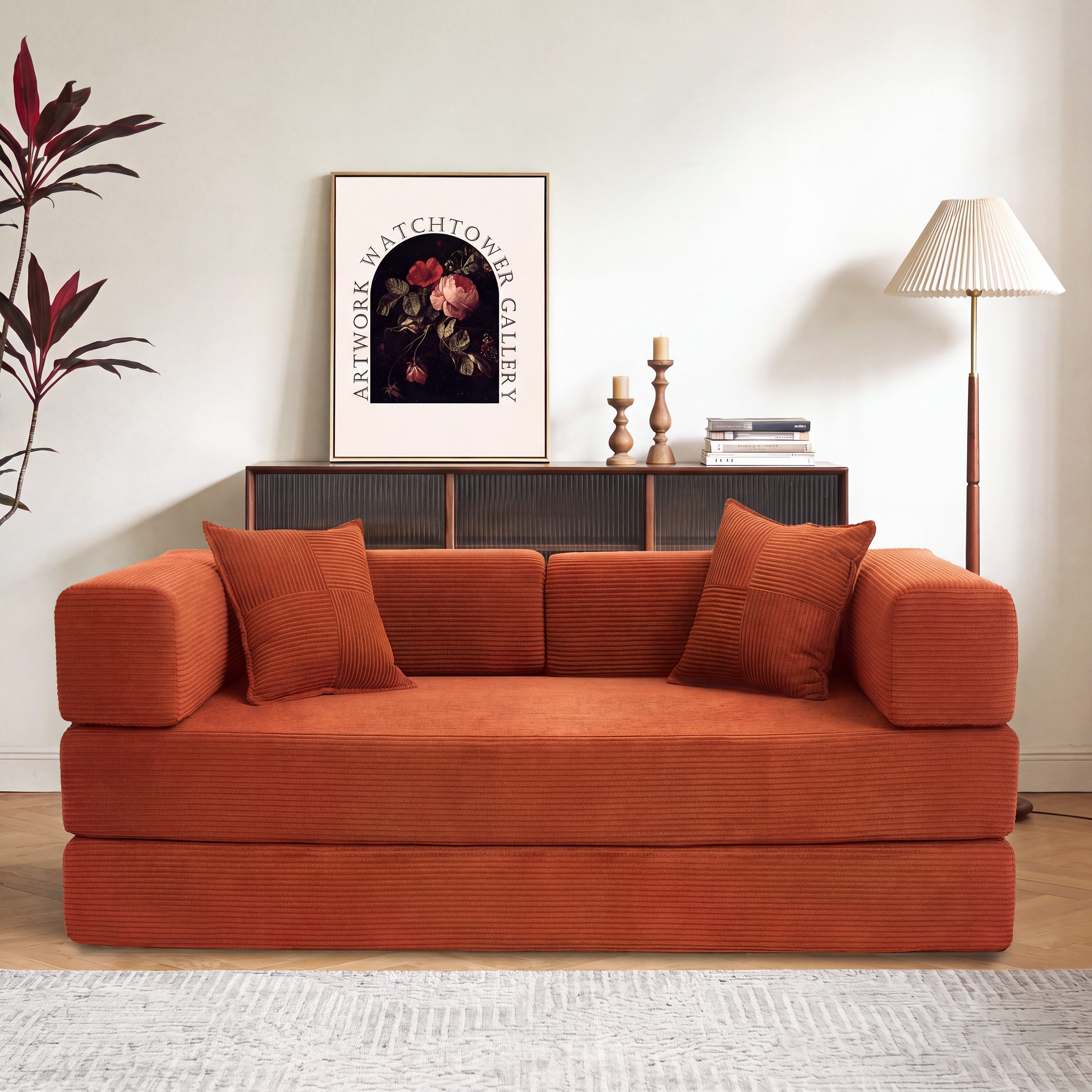 Vipbear Schlafsofa 5-in-1 Schlafsofa Cord, 300kg Belastbarkeit, 1 Teile, 200x100cm, Grün/Orange/Grau/Beige/Schwarz