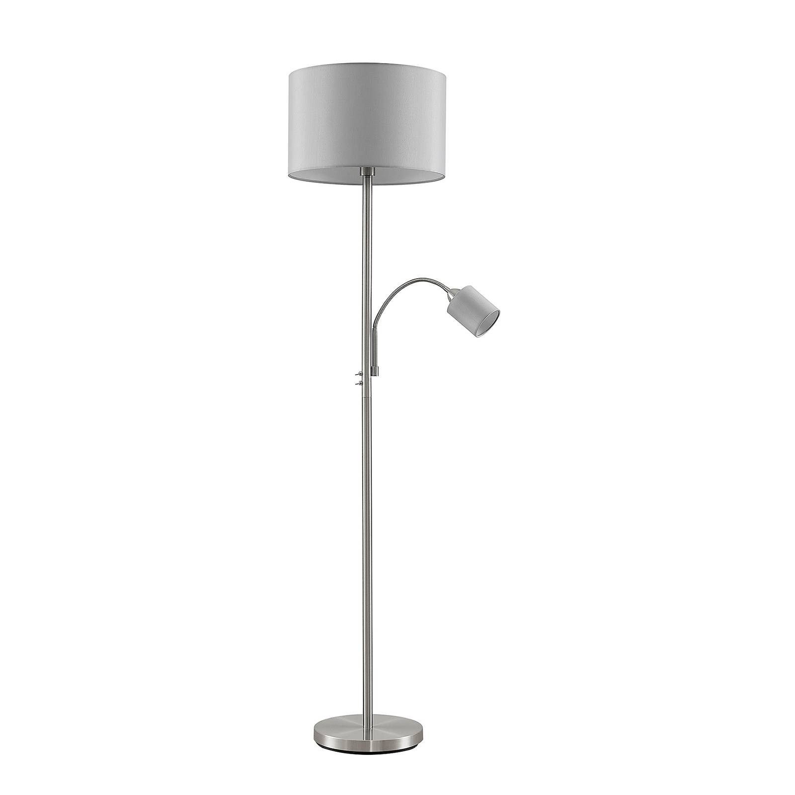 Lindby Stehlampe Colima, Leuchtmittel nicht inklusive, Modern, Eisen, Textil, nickel satiniert, grau, 1 flammig, E27, Textil