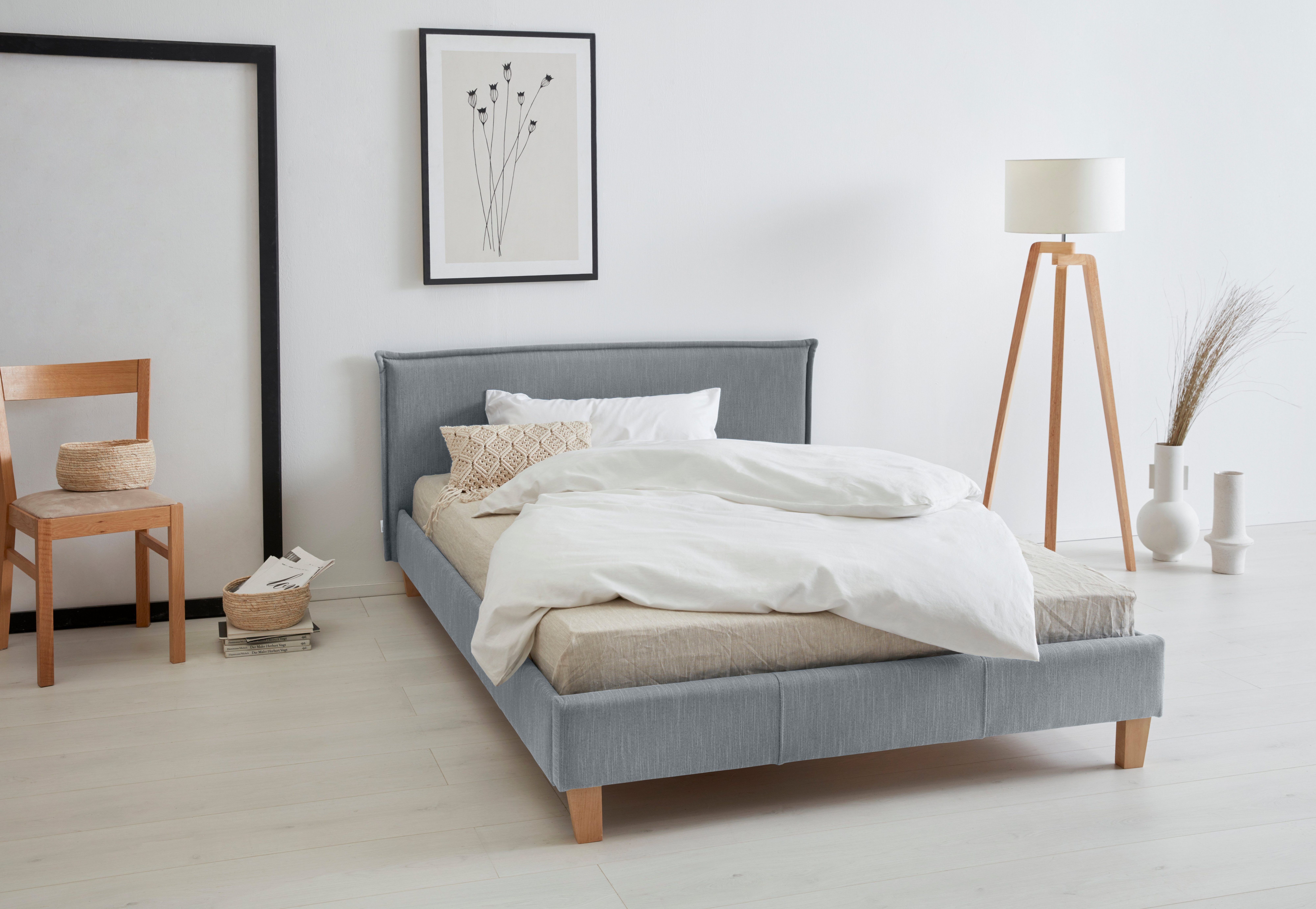 OTTO products Polsterbett Heddi, in 5 Breiten: von 90cm-200cm, Biese am Kopfteil, Strukturstoff