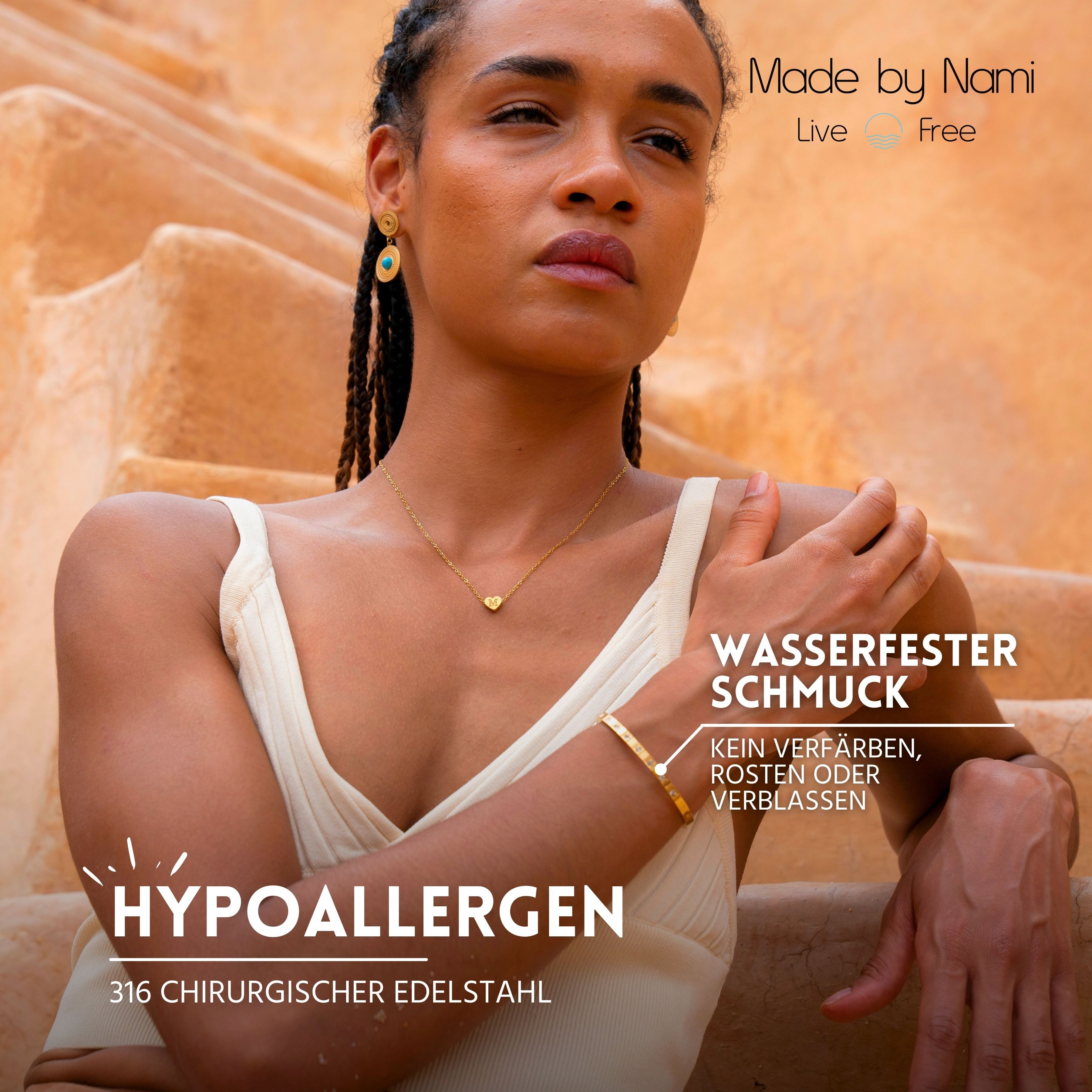 Made by Nami Armreif Gold mit eingraviertem Evil Eye und Edelsteinen - 5.8 günstig online kaufen