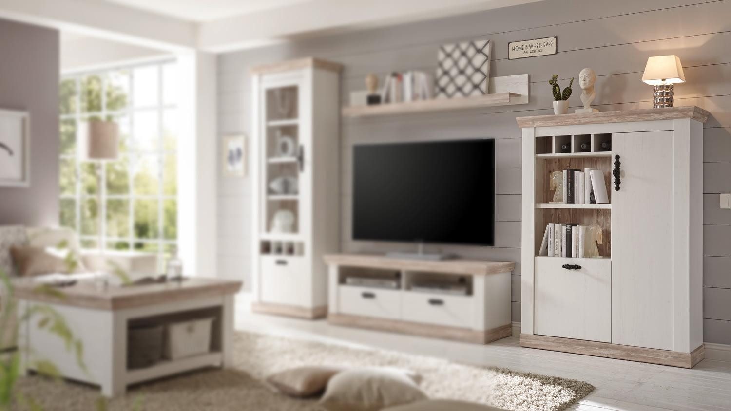 IMV Highboard Kommode Florenz Schrank Highboard in Oslo Pinie weiß 105 cm