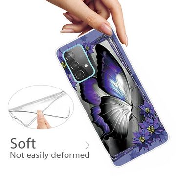 Wigento Handyhülle Für Samsung Galaxy A32 5G Silikon Case TPU Motiv Butterfly Purple Schutz Muster Tasche Hülle Cover Etuis Zubehör