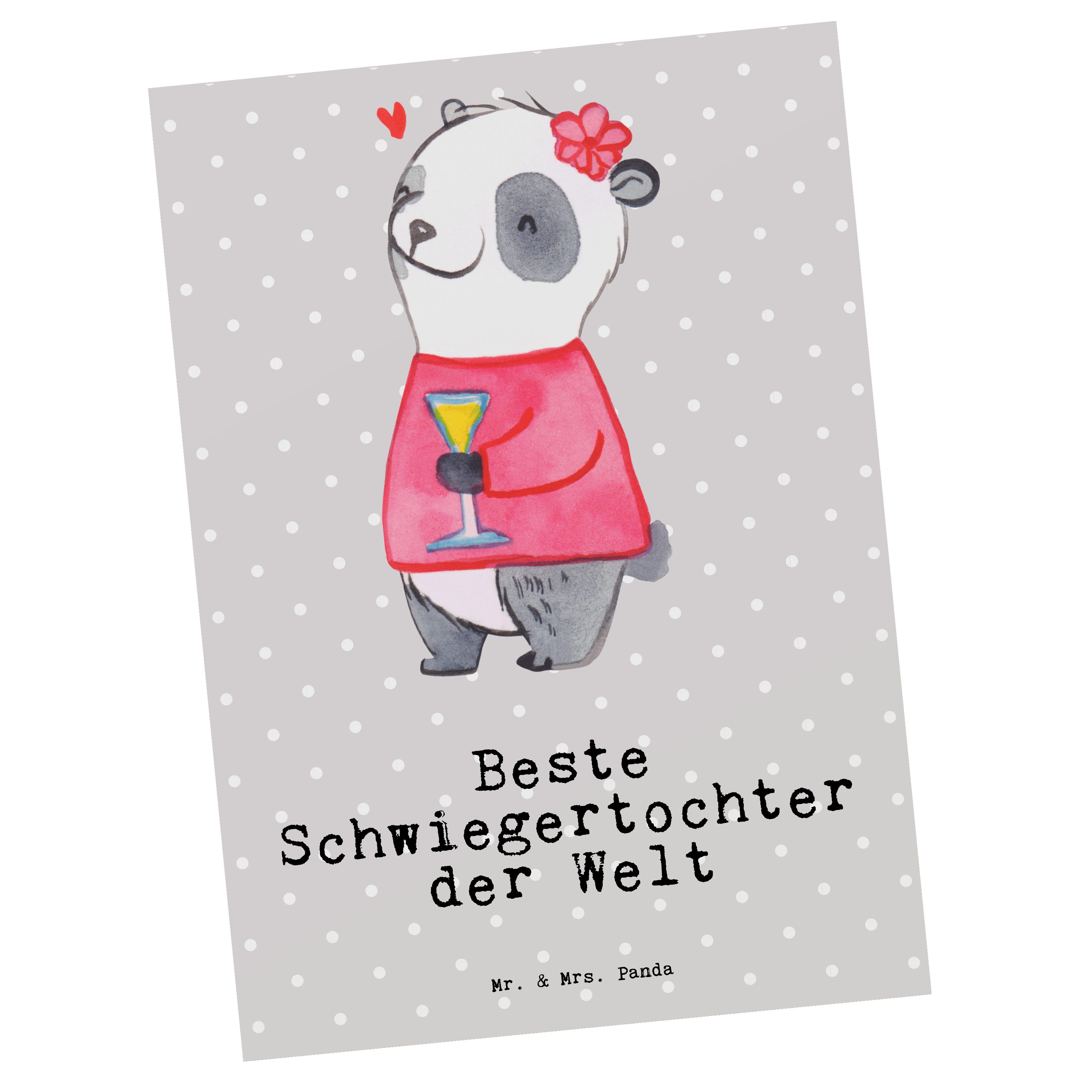 Mr. & Mrs. Panda Postkarte Panda Beste Schwiegertochter der Welt - Grau Pastell - Geschenk, Dank