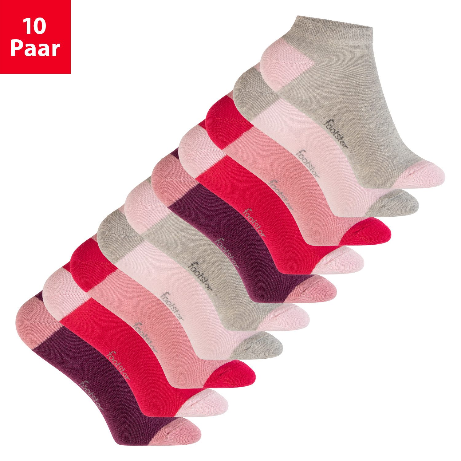 Footstar Kurzsocken Kinder Sneaker Socken (10 Paar) Ferse/Spitze farbig